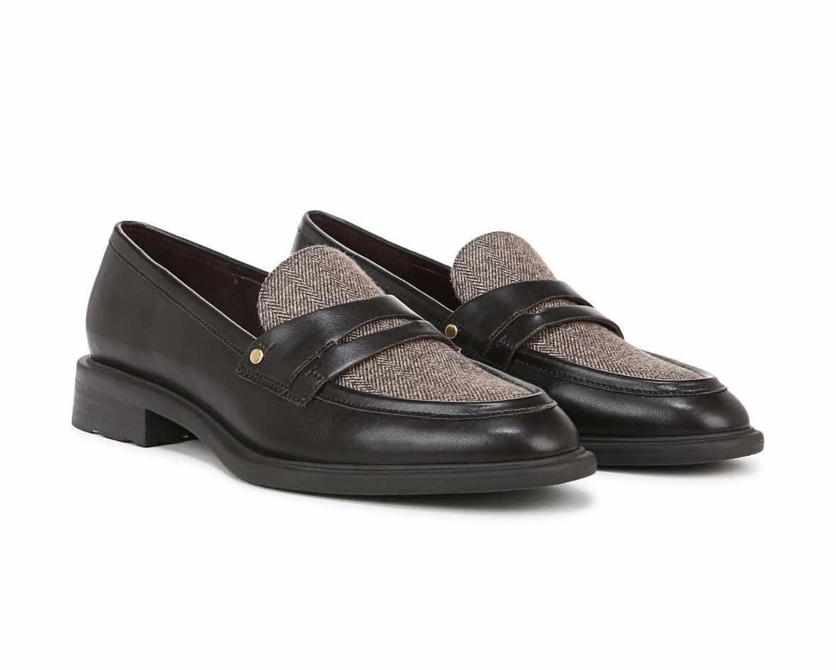 View 1 of NIB FRANCO SARTO EDITH ALMOND TOE PENNY LOAFERS, BROWN W HERRINGBONE FABRIC WOMENS SIZE 8.5M $130