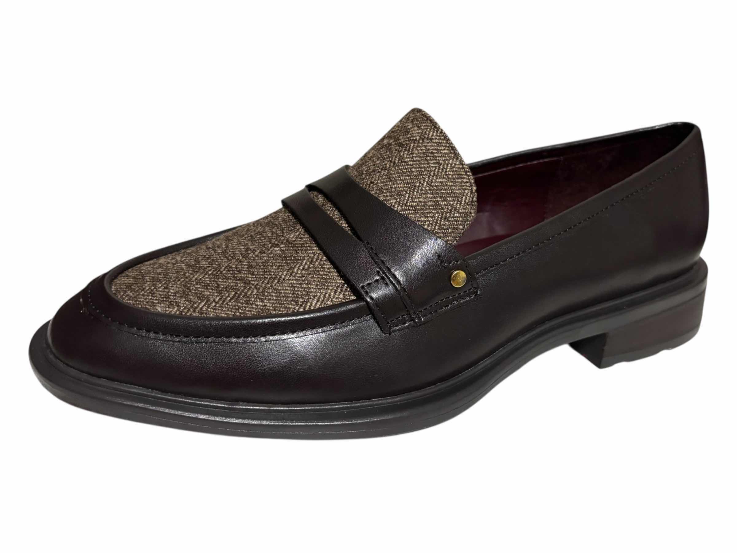View 3 of NIB FRANCO SARTO EDITH ALMOND TOE PENNY LOAFERS, BROWN W HERRINGBONE FABRIC WOMENS SIZE 8.5M $130