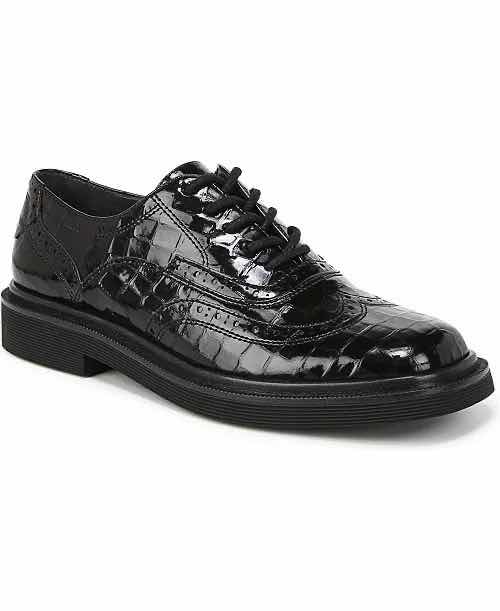 Photo 1 of FRANCO SARTO AUDREY CROC EMBOSSED WINGTIP OXFORD, BLACK PATENT LEATHER WOMENS SIZE 8.5M $125