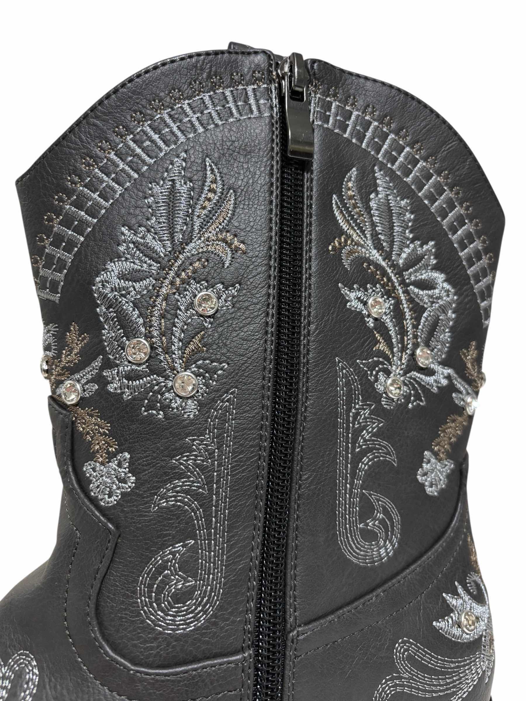 Photo 1 of NIB KRYPTHIXOR WOMENS CHARCOAL RHINESTONE ZIP-UP COWBOY BOOTS, SIZE 8.5 $55