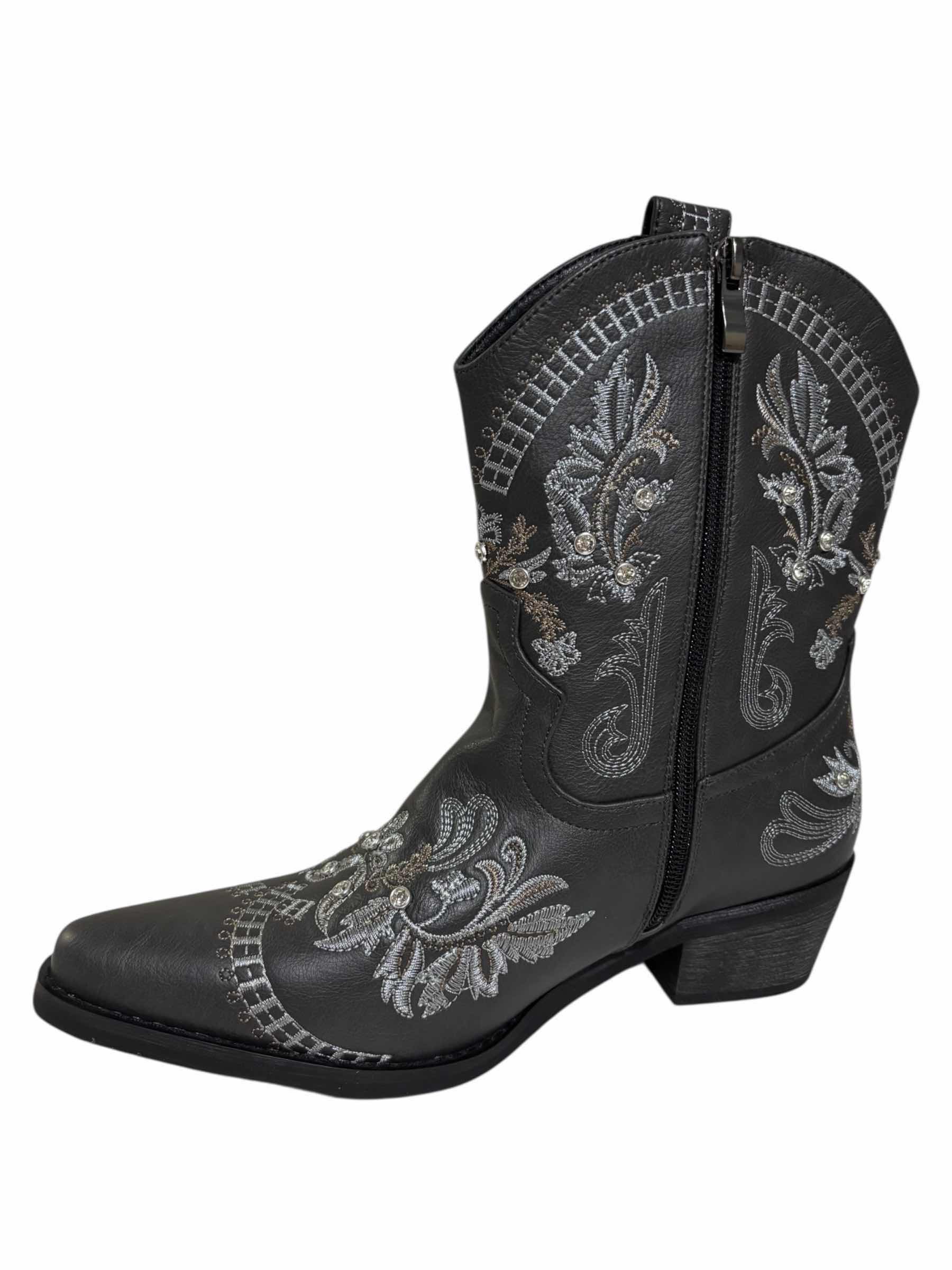 Photo 1 of NIB KRYPTHIXOR WOMENS CHARCOAL RHINESTONE ZIP-UP COWBOY BOOTS, SIZE 8.5 $55