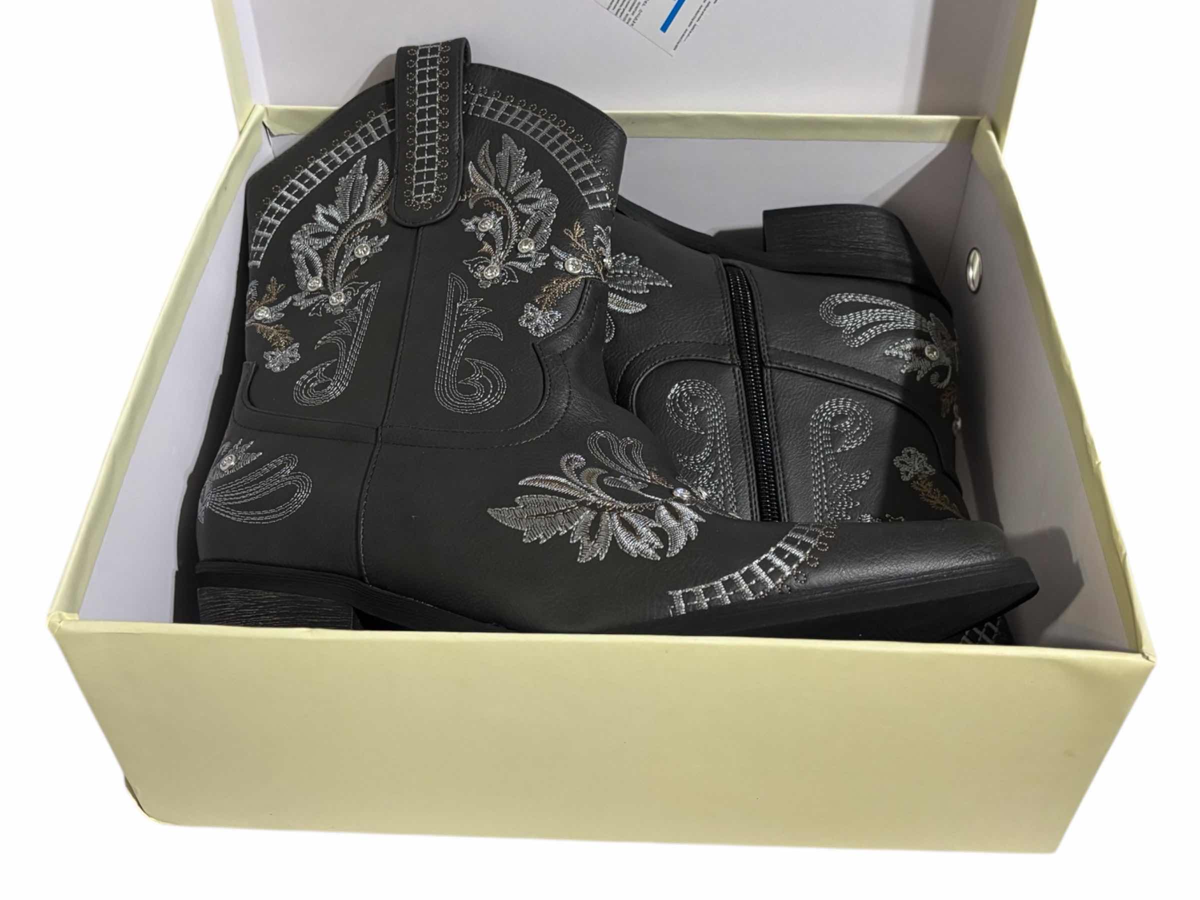Photo 1 of NIB KRYPTHIXOR WOMENS CHARCOAL RHINESTONE ZIP-UP COWBOY BOOTS, SIZE 8.5 $55