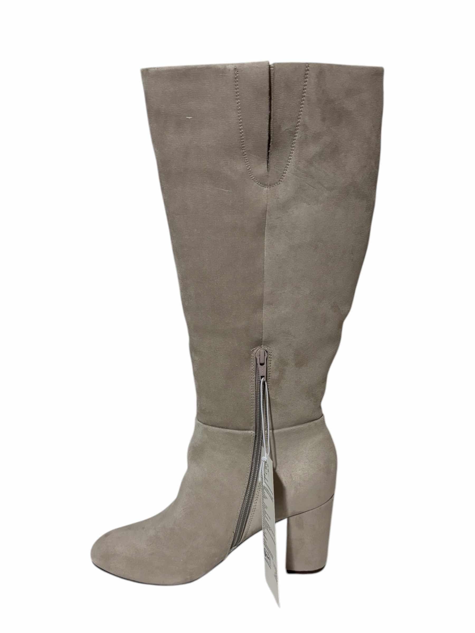 Photo 1 of AMAZON ESSENTIALS WOMENS TALL BOOT W 3” HEEL & ZIPPER, GREY FAUX SUEDE WOMENS SIZE 8.5