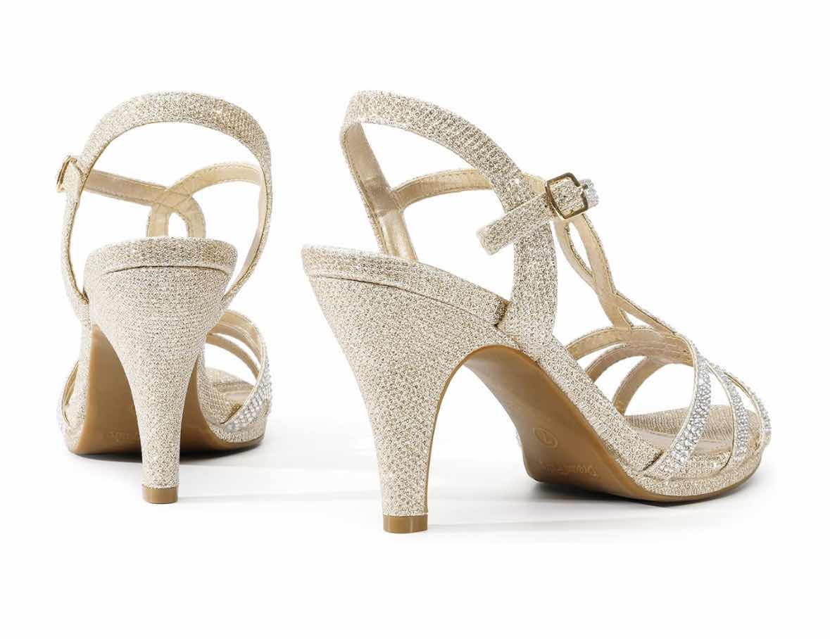 Photo 1 of DREAM PAIRS OPEN TOE STILETTO RHINESTONE KITTEN HEELS, GOLD WOMENS SIZE 8.5