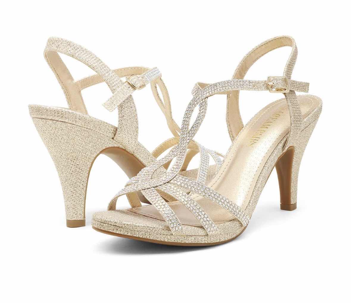 Photo 1 of DREAM PAIRS OPEN TOE STILETTO RHINESTONE KITTEN HEELS, GOLD WOMENS SIZE 8.5