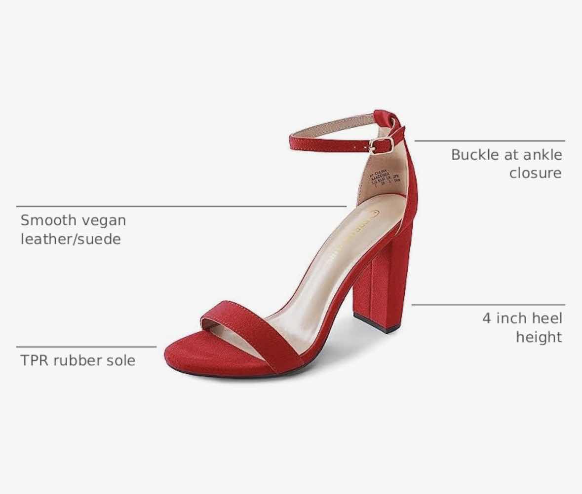 Photo 1 of DREAM PAIRS HI-CHUNK BLOCK OPEN TOE HEELS W ANKLE STRAP, RED SUEDE WOMENS SIZE 8
