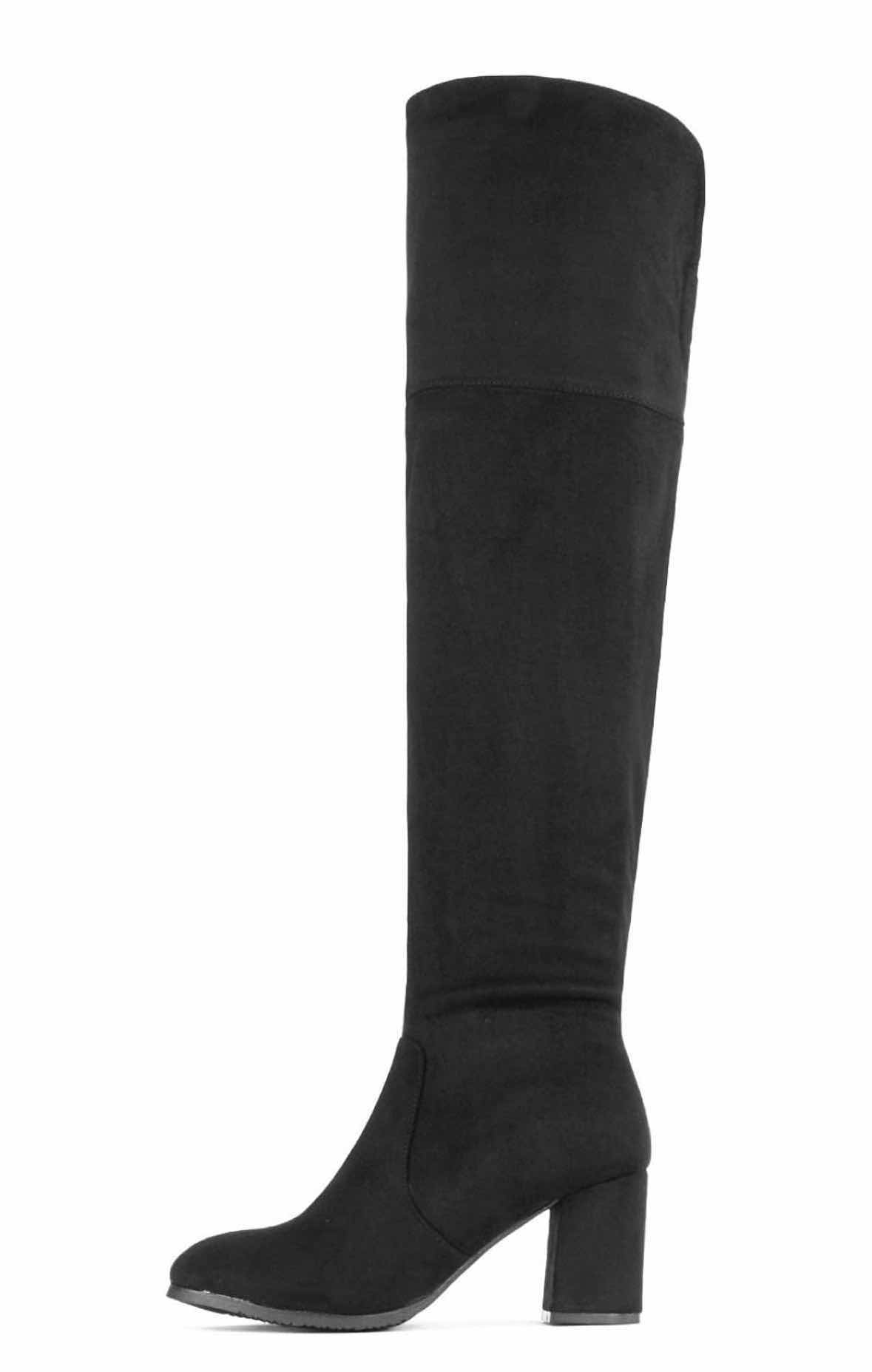 Photo 1 of DREAM PAIRS THIGH HIGH OVER THE KNEE 3” HEEL BOOTS, BLACK FAUX SUEDE WOMENS SIZE 8.5