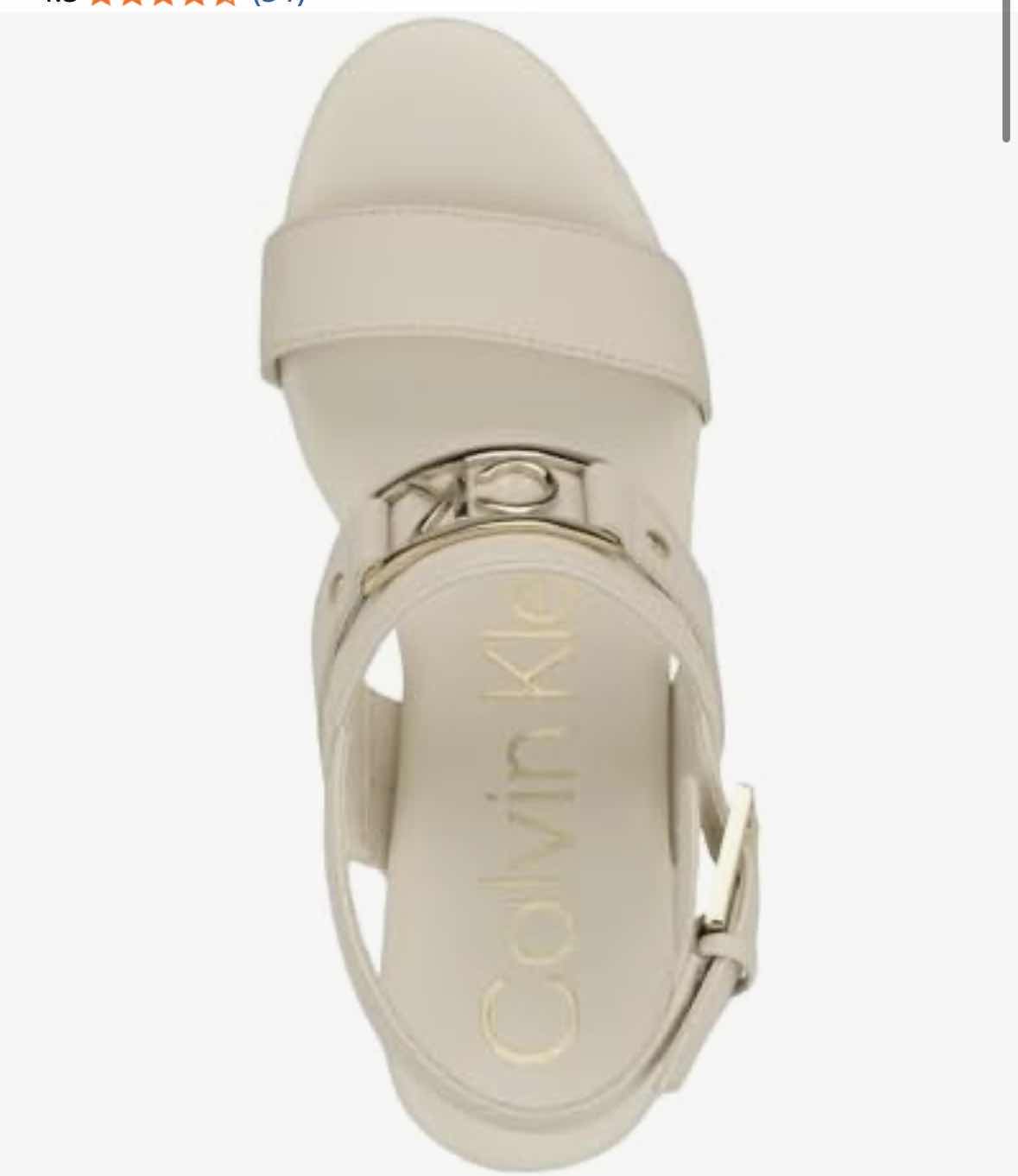 Photo 1 of CALVIN KLEIN BOMEGA WEDGE SANDALS W BUCKLE STRAPS, WHITE W GOLD ACCENTS WOMENS SIZE 8.5