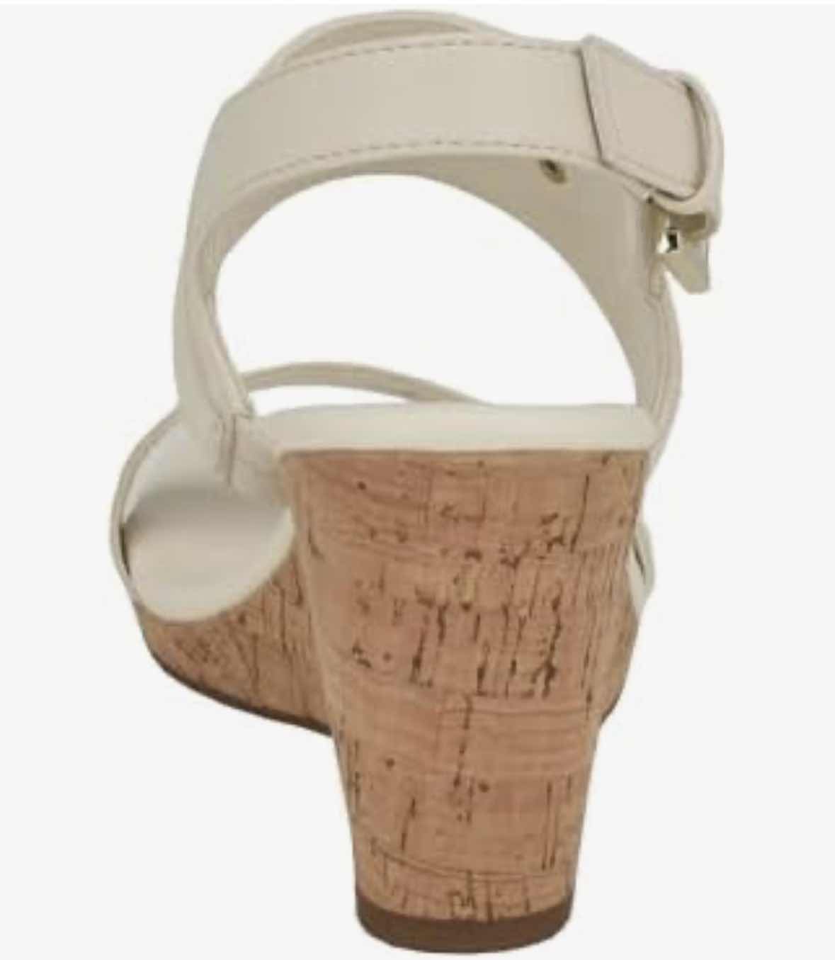 Photo 1 of CALVIN KLEIN BOMEGA WEDGE SANDALS W BUCKLE STRAPS, WHITE W GOLD ACCENTS WOMENS SIZE 8.5