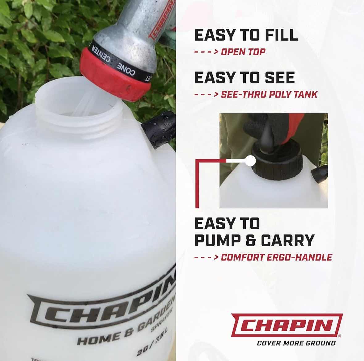 Photo 1 of CHAPIN 1 GAL PUMP SPRAY FOR LAWN & GARDEN W HANDLE, ADJUSTABLE CONE NOZZLE & IN-TANK FILTER FOR HERBICIDES
