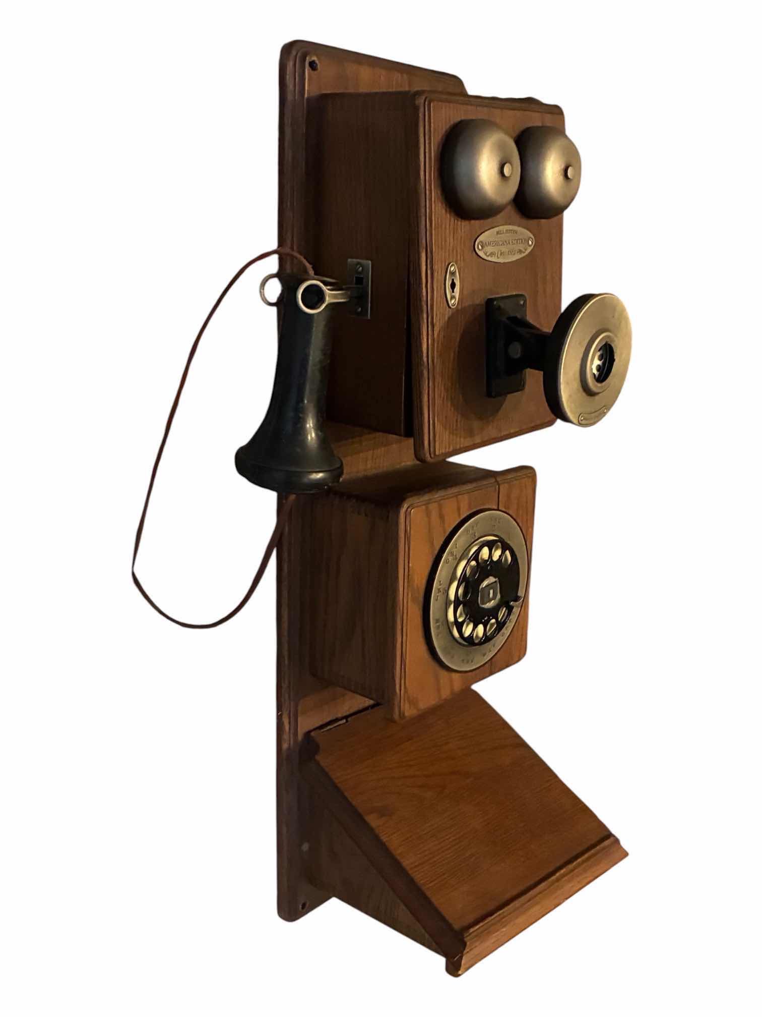 Photo 1 of BELL SYSTEM AMERICANA EDITION CIRCA 1882 WOOD ROTARY PHONE 9“ X 9“ H23.75”