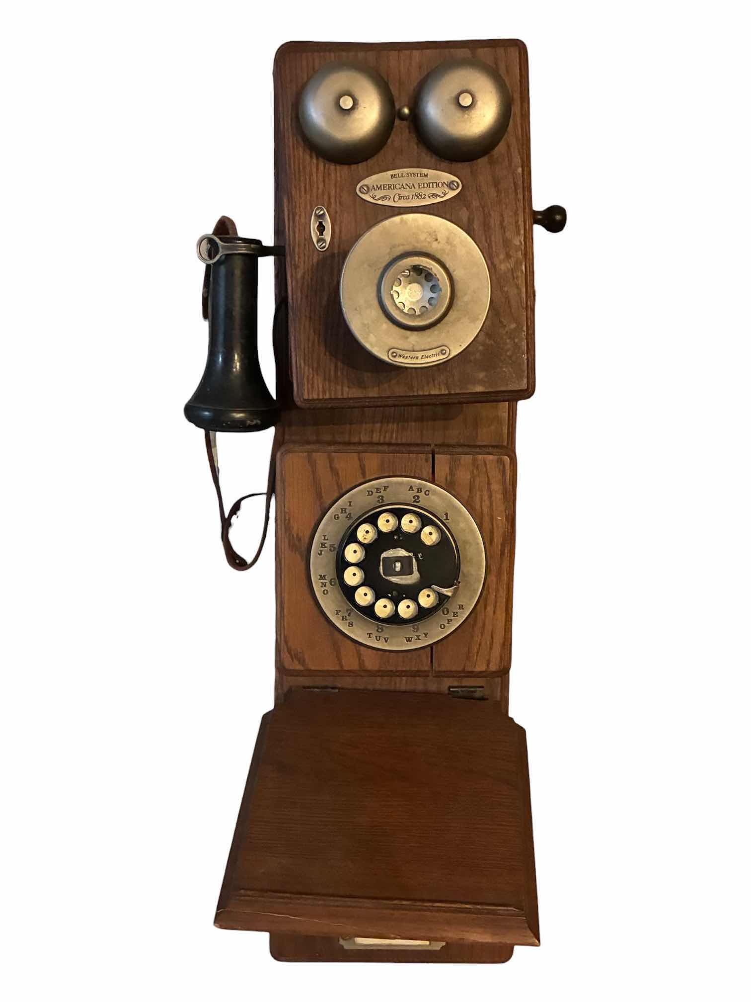 Photo 1 of BELL SYSTEM AMERICANA EDITION CIRCA 1882 WOOD ROTARY PHONE 9“ X 9“ H23.75”