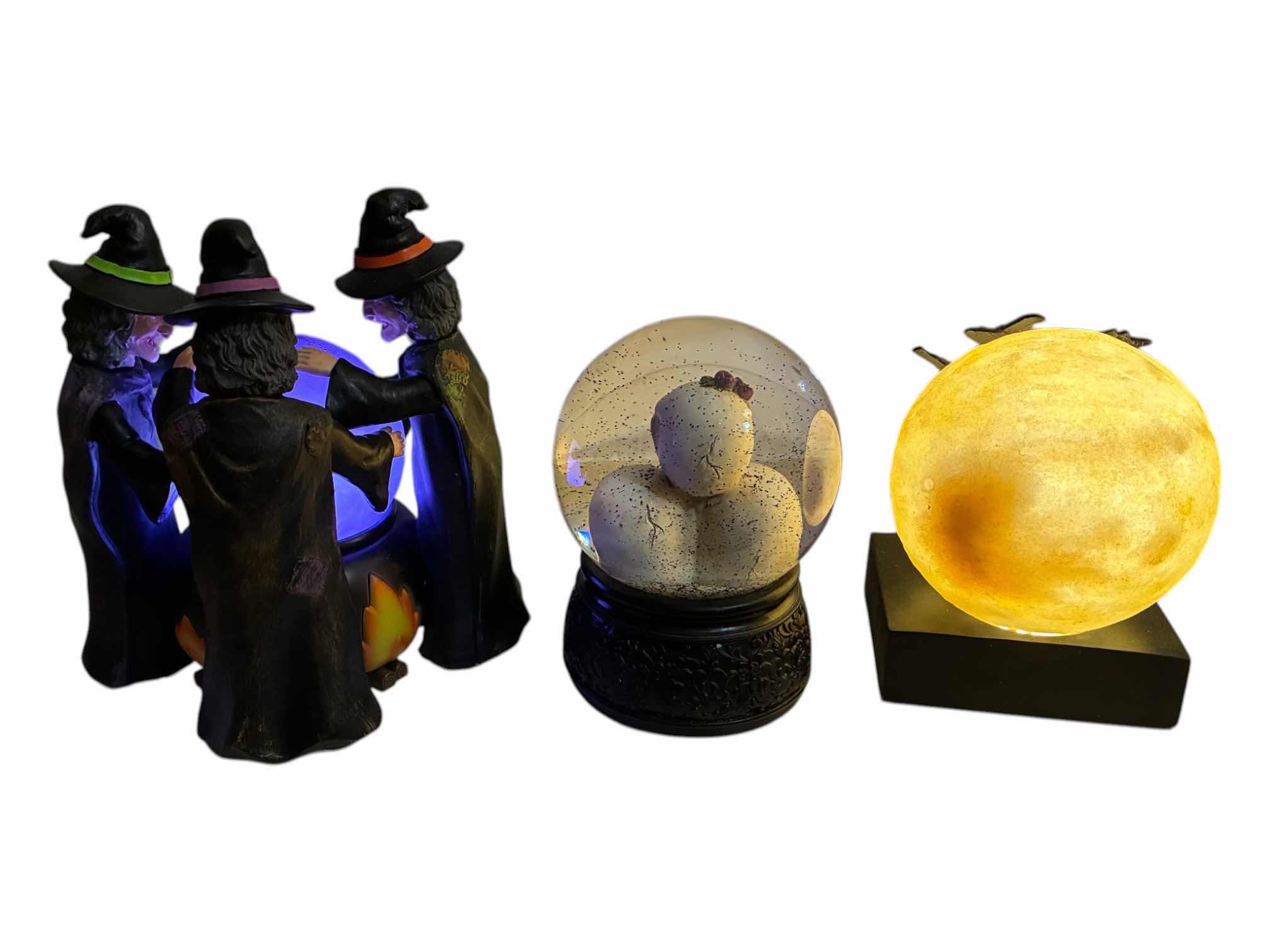 Photo 1 of HALLOWEEN WITCH & SKELETON HEAD RESIN TABLE TOP GLOBE DECOR (3)