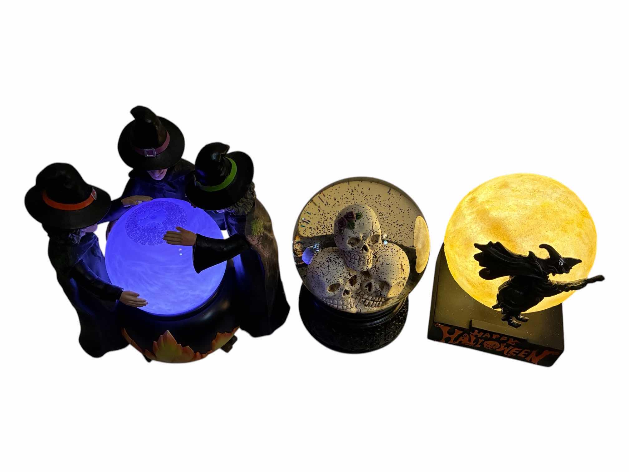Photo 1 of HALLOWEEN WITCH & SKELETON HEAD RESIN TABLE TOP GLOBE DECOR (3)