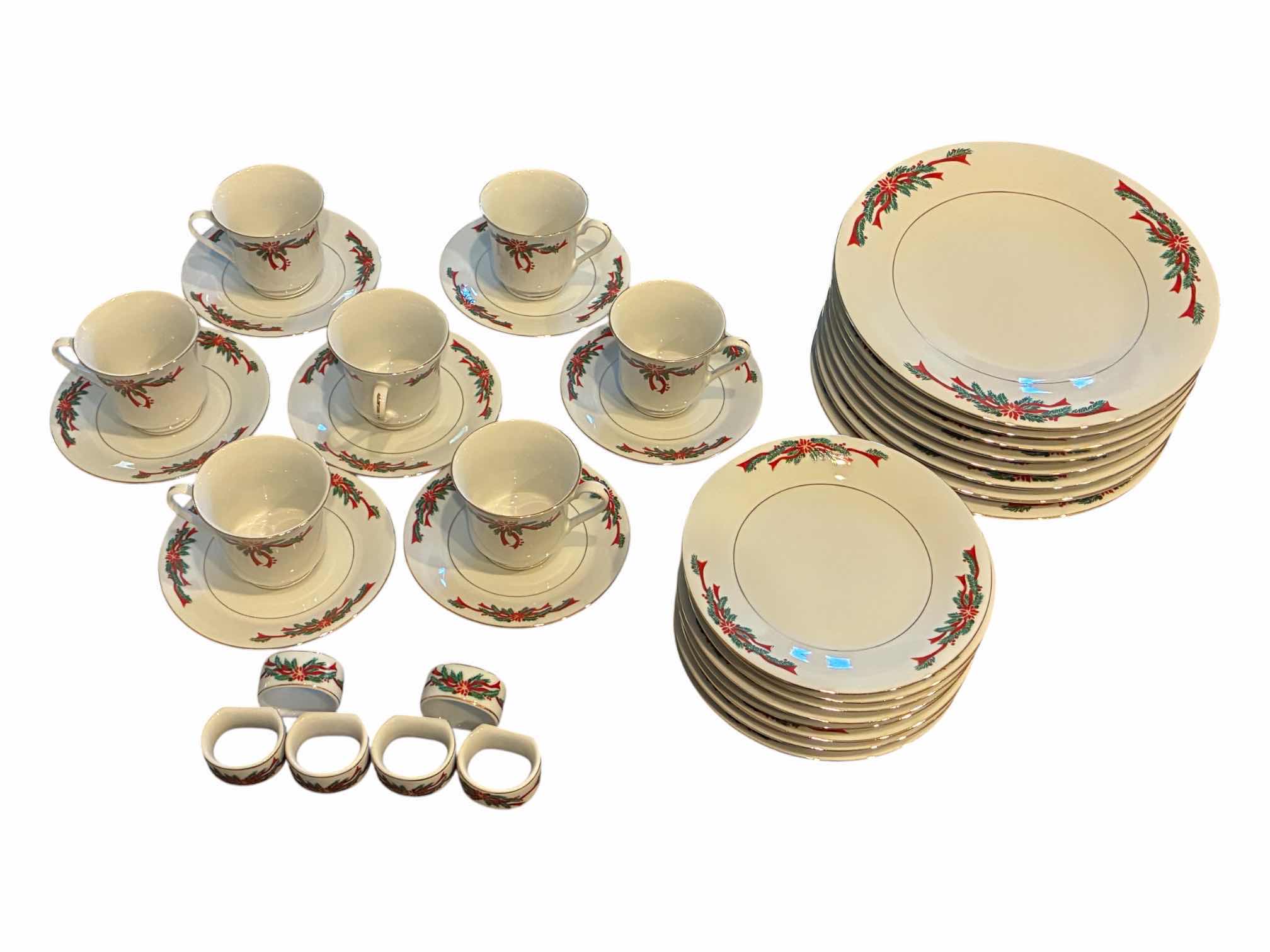 Photo 1 of POINSETTIA & RIBBONS 36PC CHRISTMAS FINE CHINA DISH SET $440