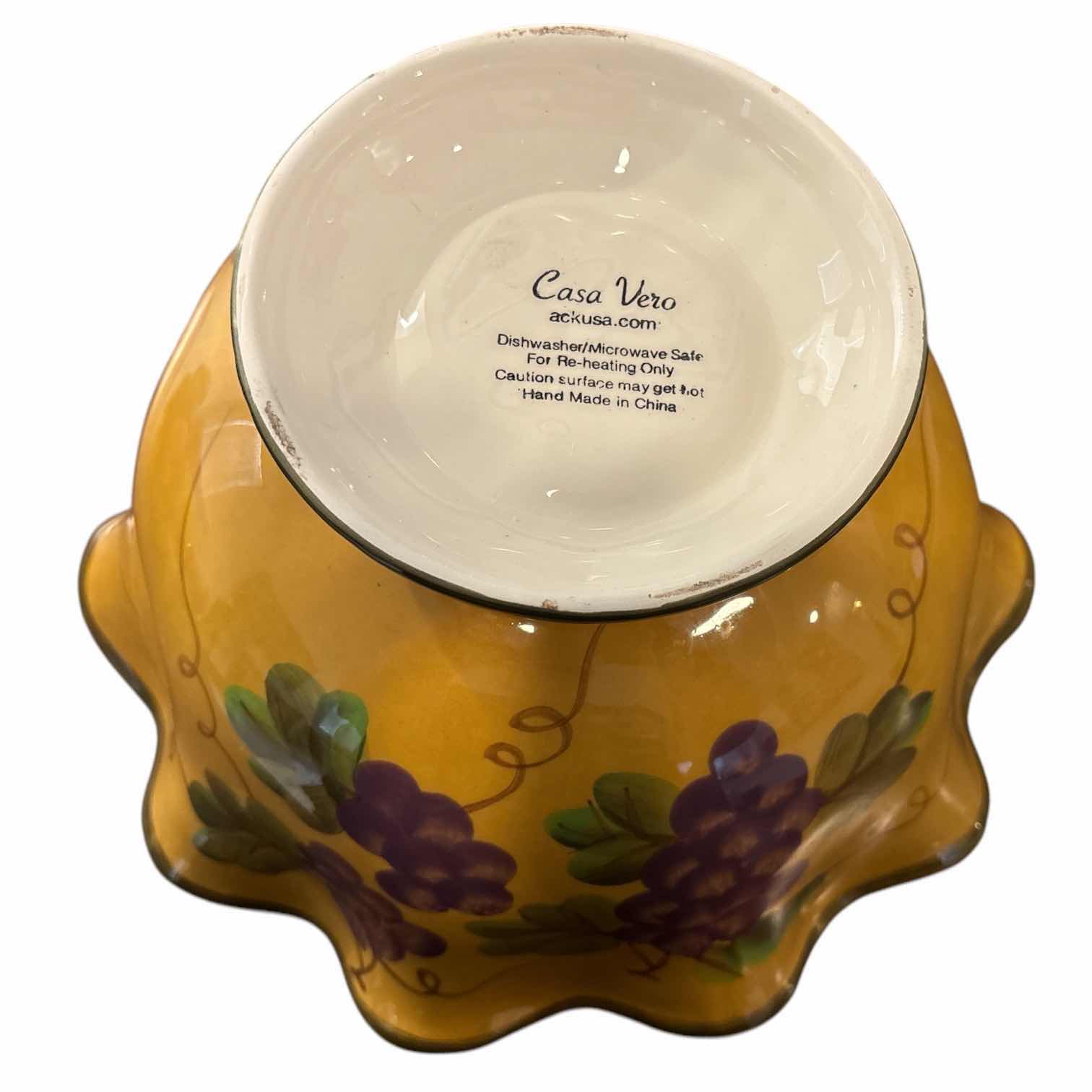 Photo 1 of VINTAGE CASA VERO BY ACK RUFFLE RIMMED LARGE FRUIT BOWL W HAND-PAINTED GRAPE PATTERN 11.5” X 11.5” H6.5”
