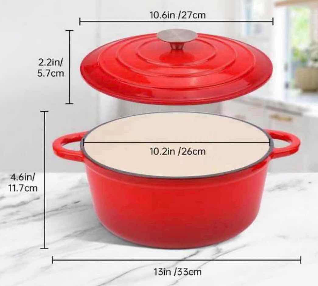 Photo 1 of COOKS COMPANION ROUND 5 QT ENAMELED CAST-IRON DUTCH OVEN, RED OMBRÉ