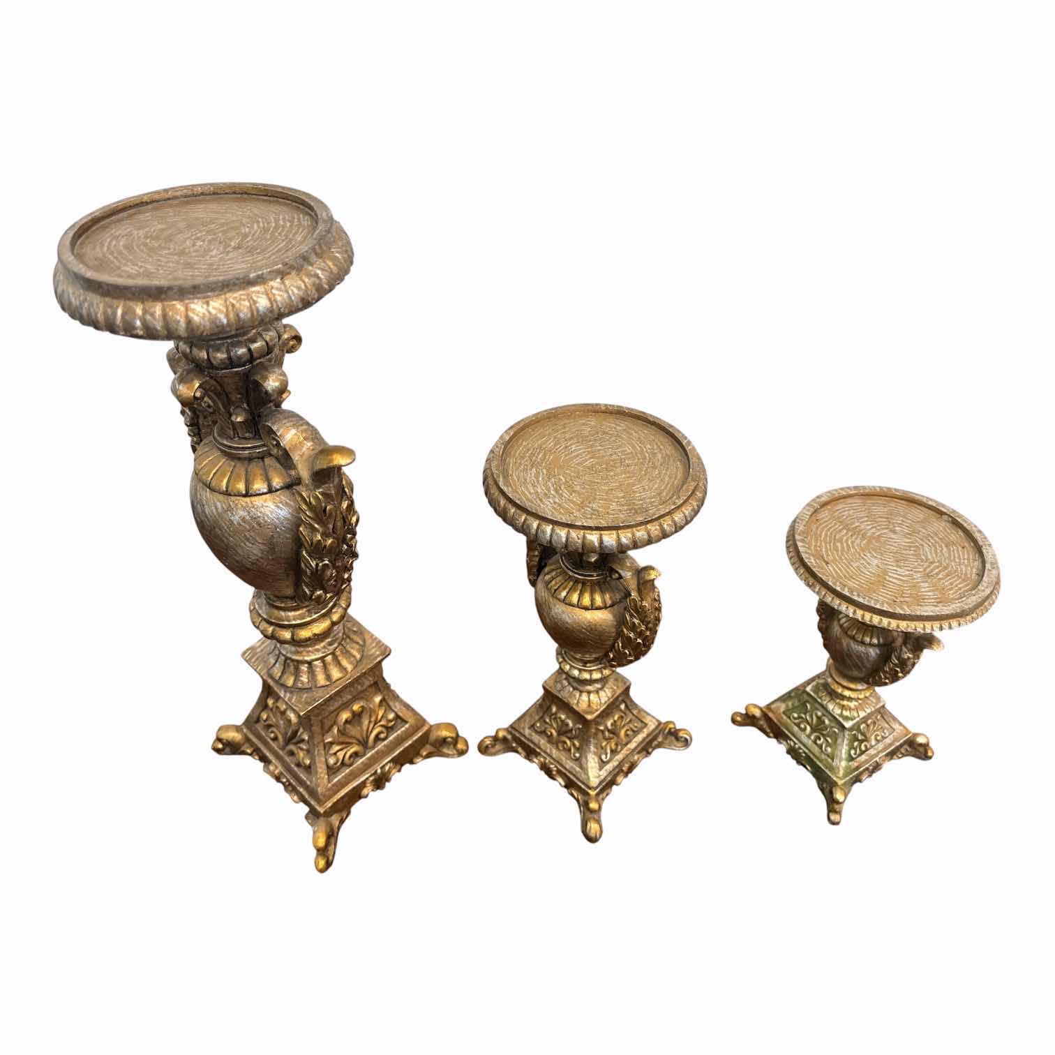 Photo 1 of VINTAGE PEDESTAL CANDLESTICKS SET OF 3 (12”, 8”, 6”)