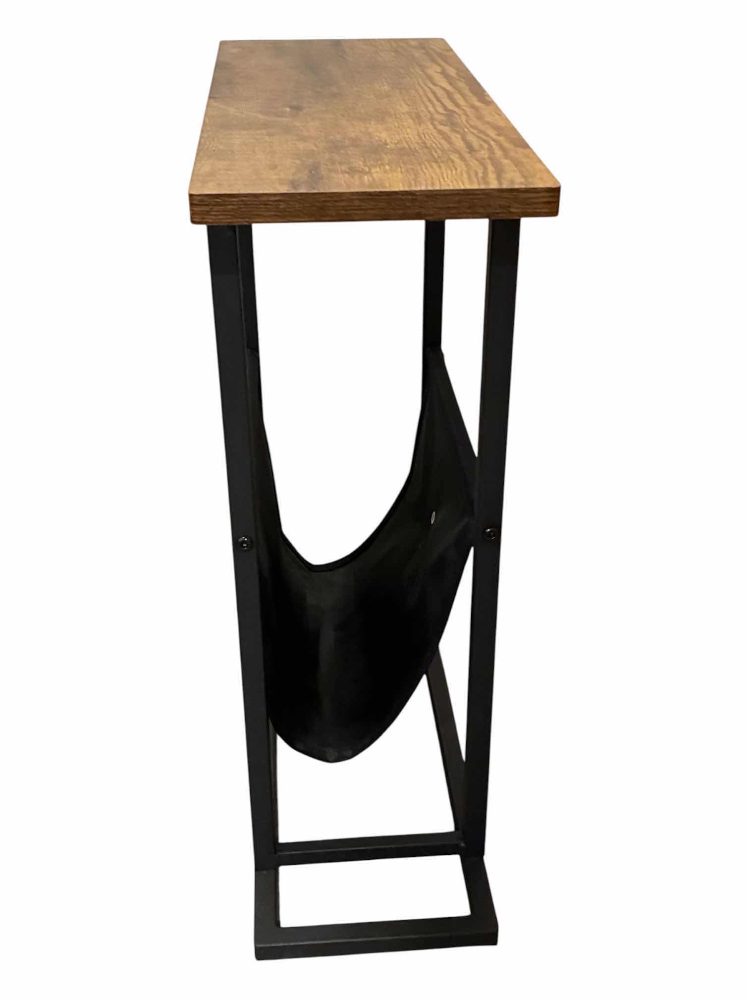 Photo 1 of NARROW RUSTIC WOOD BLACK STEEL END TABLE W MAGAZINE RACK, 18” X 7” H20”