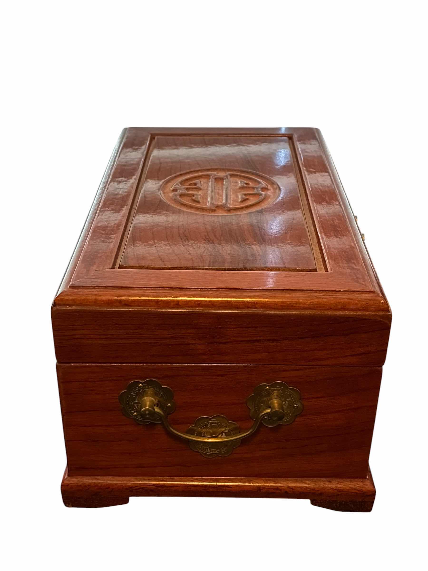 Photo 1 of VINTAGE ASIAN SYMBOL WOODEN LOCK BOX WITH LOCK & KEY
