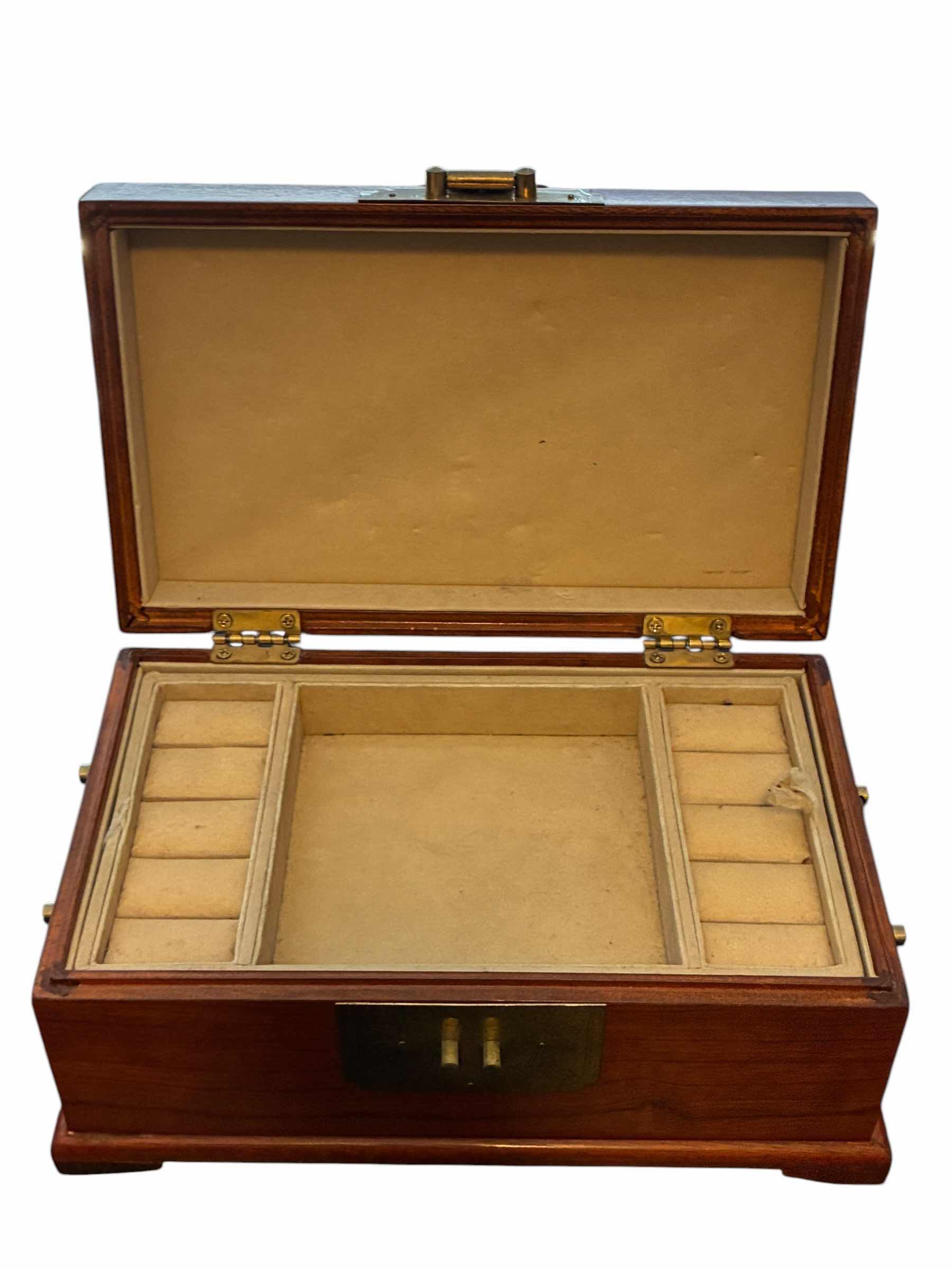 Photo 1 of VINTAGE ASIAN SYMBOL WOODEN LOCK BOX WITH LOCK & KEY