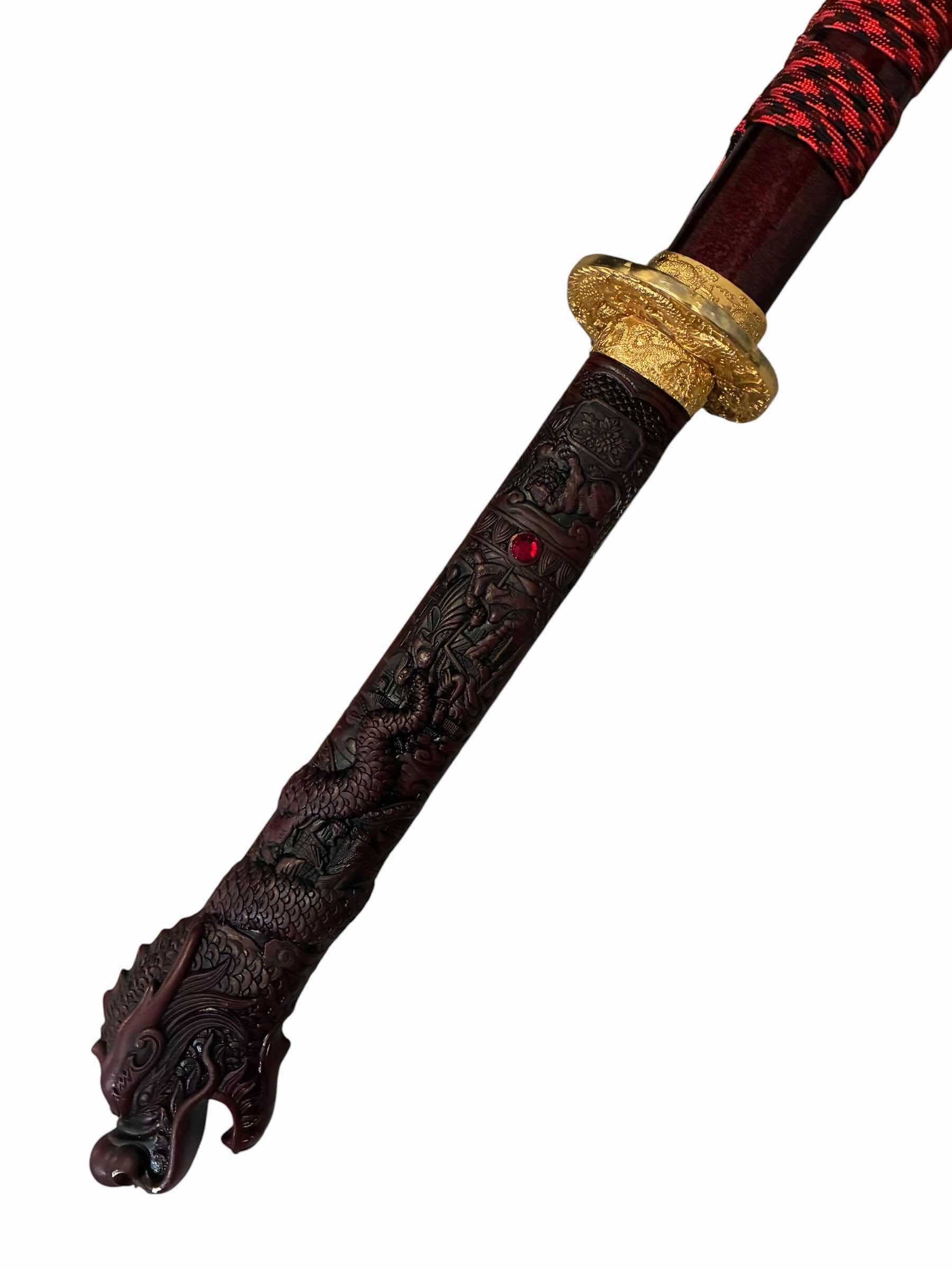Photo 1 of RED DRAGON JEWEL HANDLED GOLD, ACCENTED STAINLESS STEEL KATANA W SHEATH 43.5”