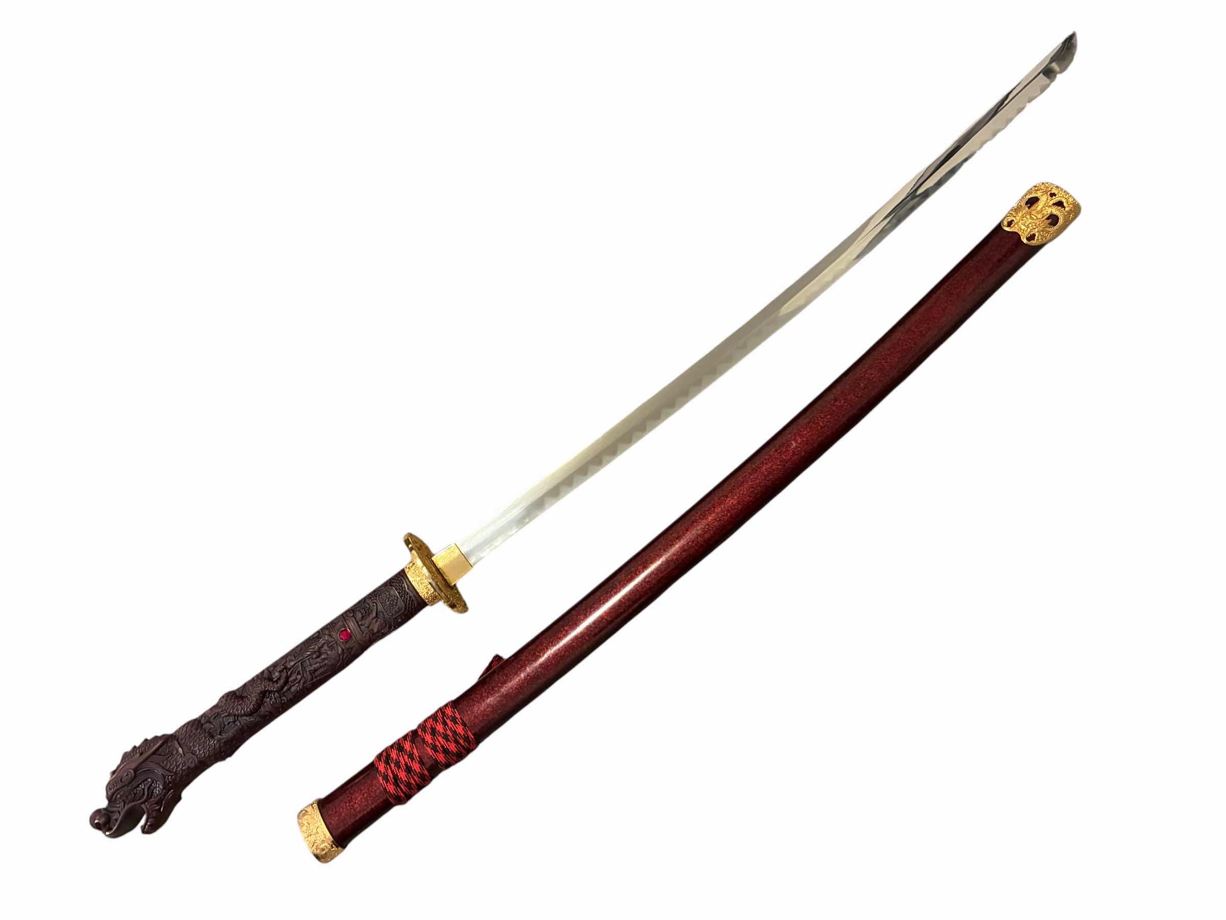 Photo 1 of RED DRAGON JEWEL HANDLED GOLD, ACCENTED STAINLESS STEEL KATANA W SHEATH 43.5”
