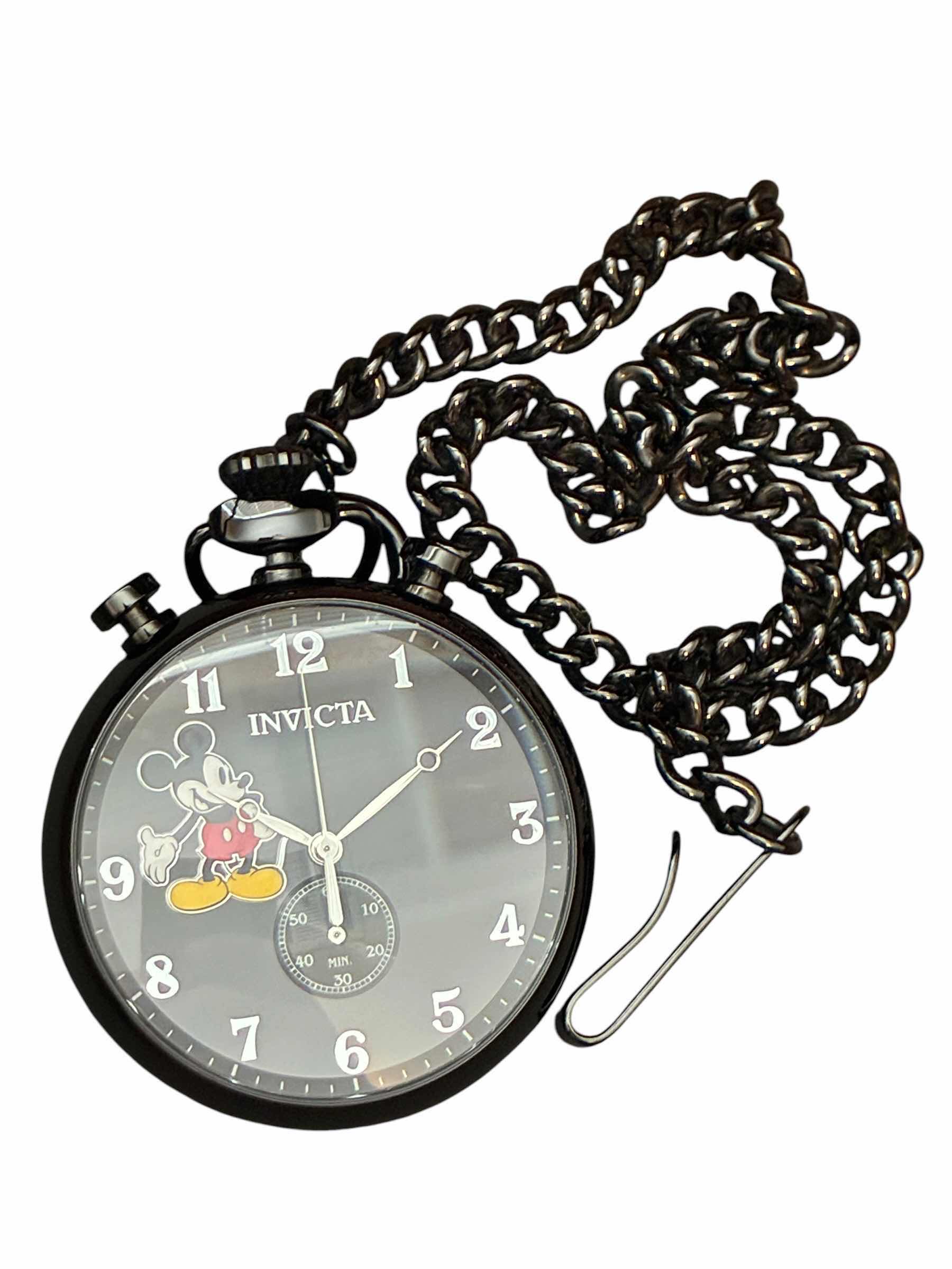 Photo 1 of DISNEY MICKEY MOUSE BLACK ION PLATED STAINLESS STEEL INVICTA POCKET WATCH