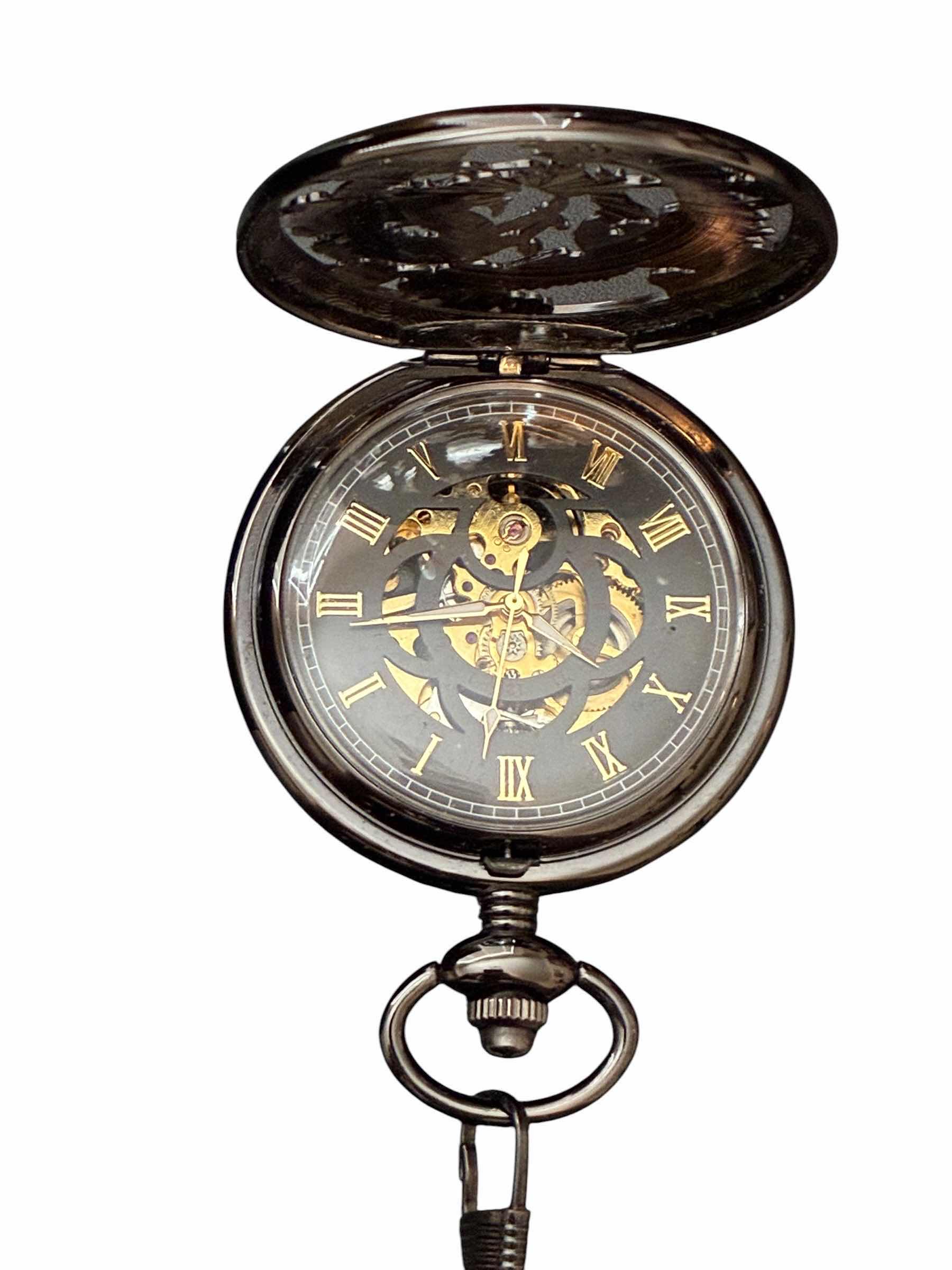 Photo 1 of METAL GRAY & GOLD STEEL POCKET WATCH
