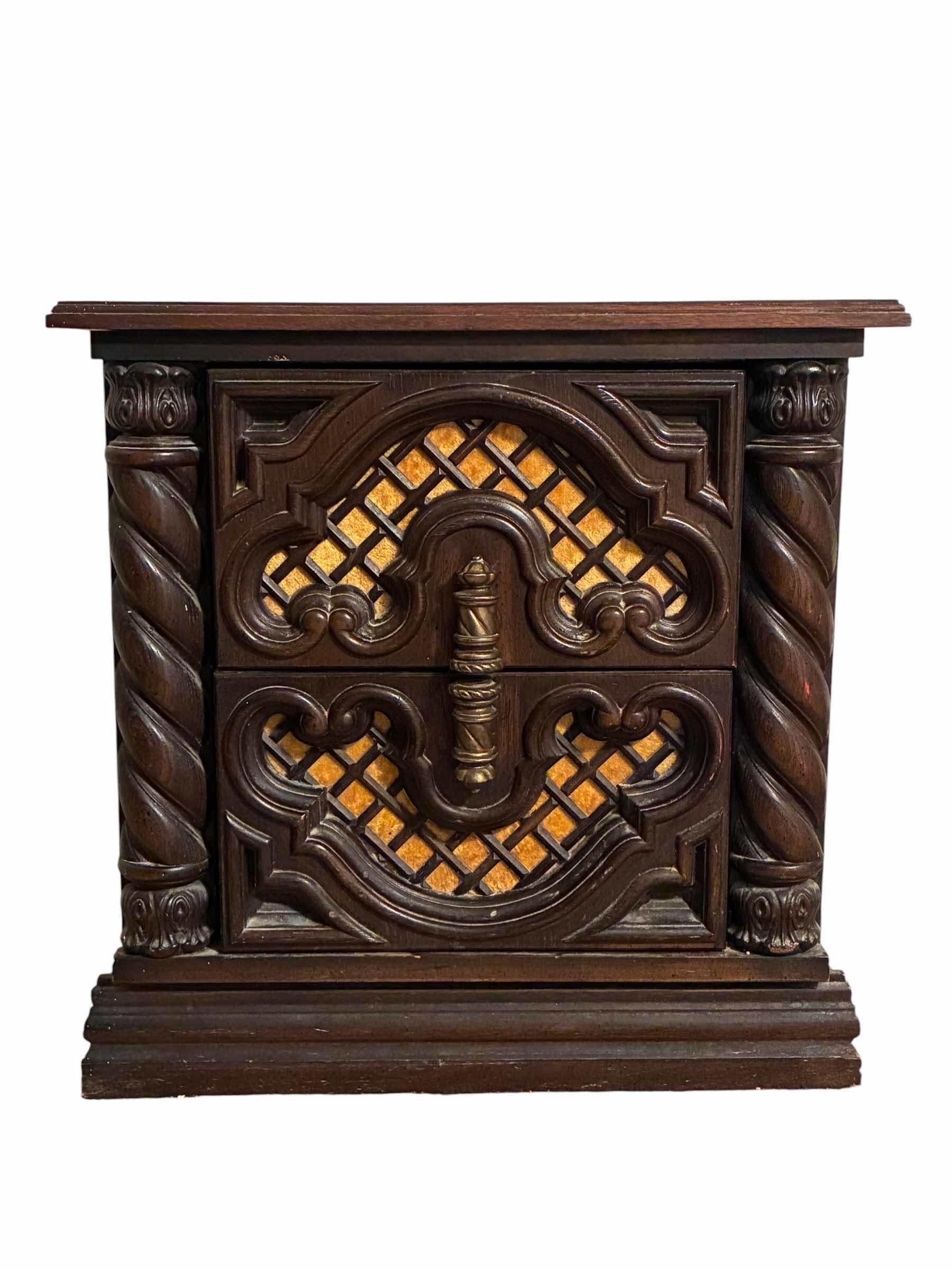 Photo 1 of MID-CENTURY DARK WOOD FINISH VELVET INLAY BRASS HANDLE 2-DRAWER NIGHTSTAND 22“ X 16“ H23“