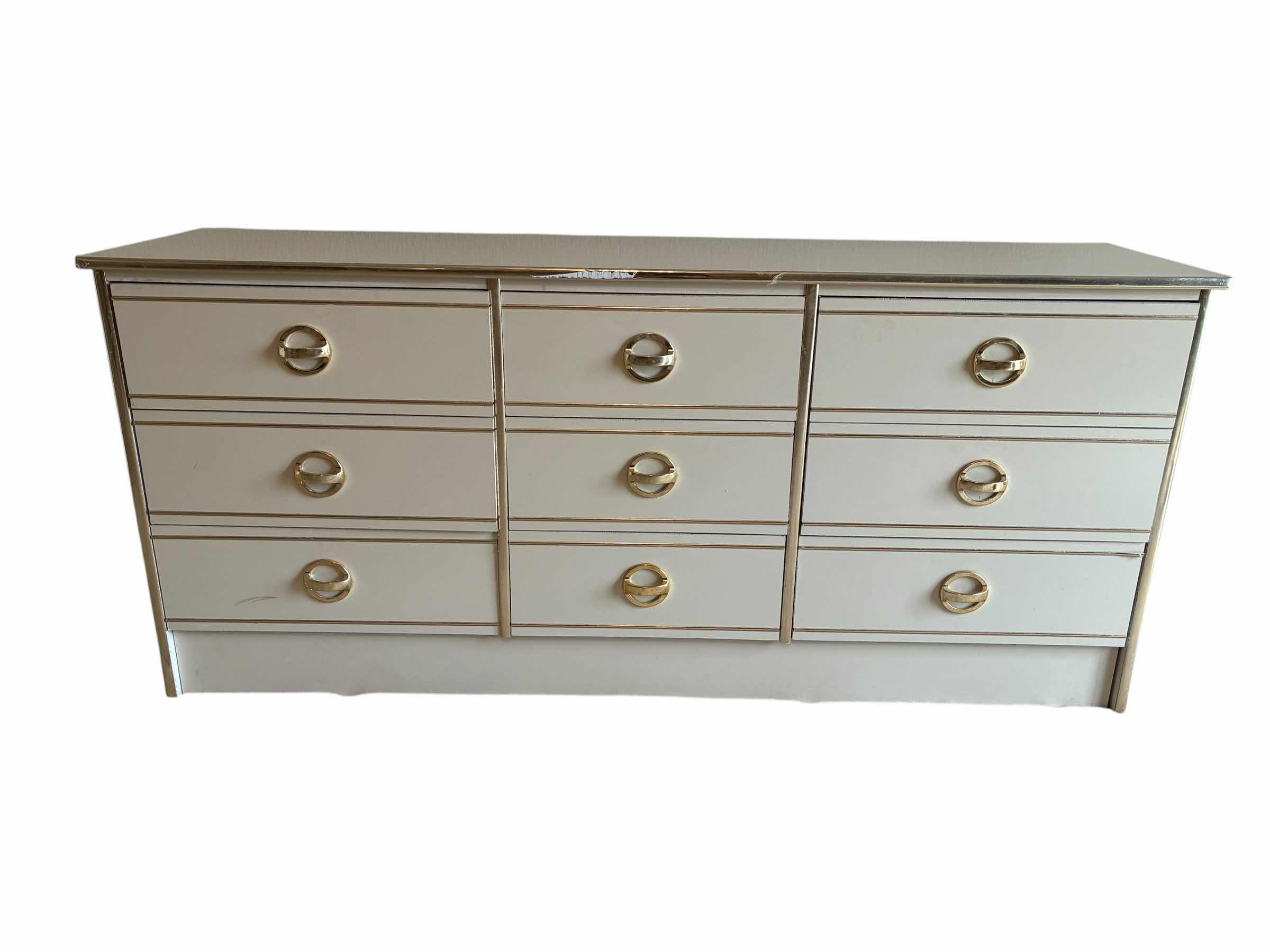 Photo 1 of MID-CENTURY REGENCY STYLE CREAM & GOLD 9-DRAWER DRESSER 63“ X 16“ H28”
