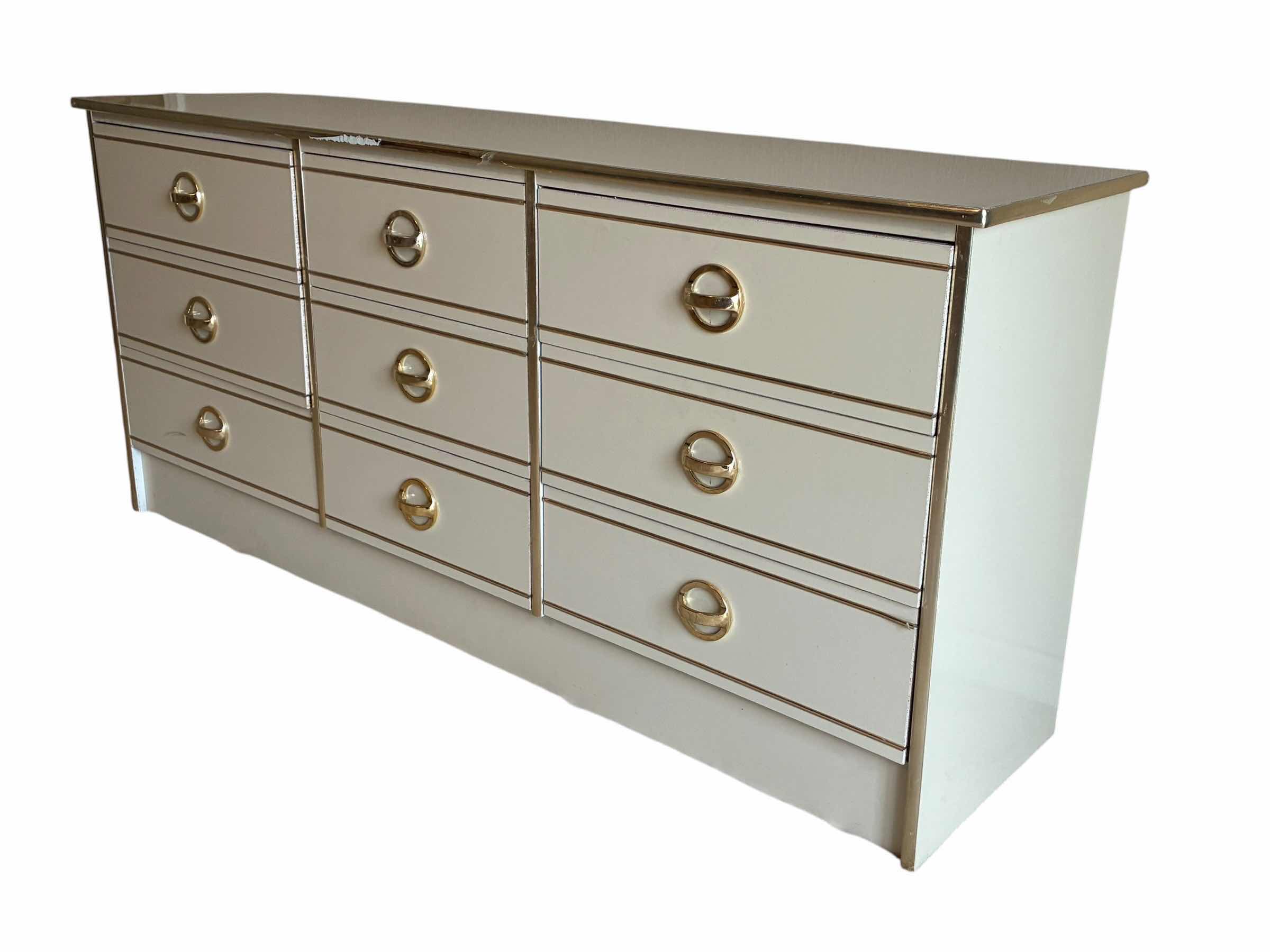 Photo 1 of MID-CENTURY REGENCY STYLE CREAM & GOLD 9-DRAWER DRESSER 63“ X 16“ H28”