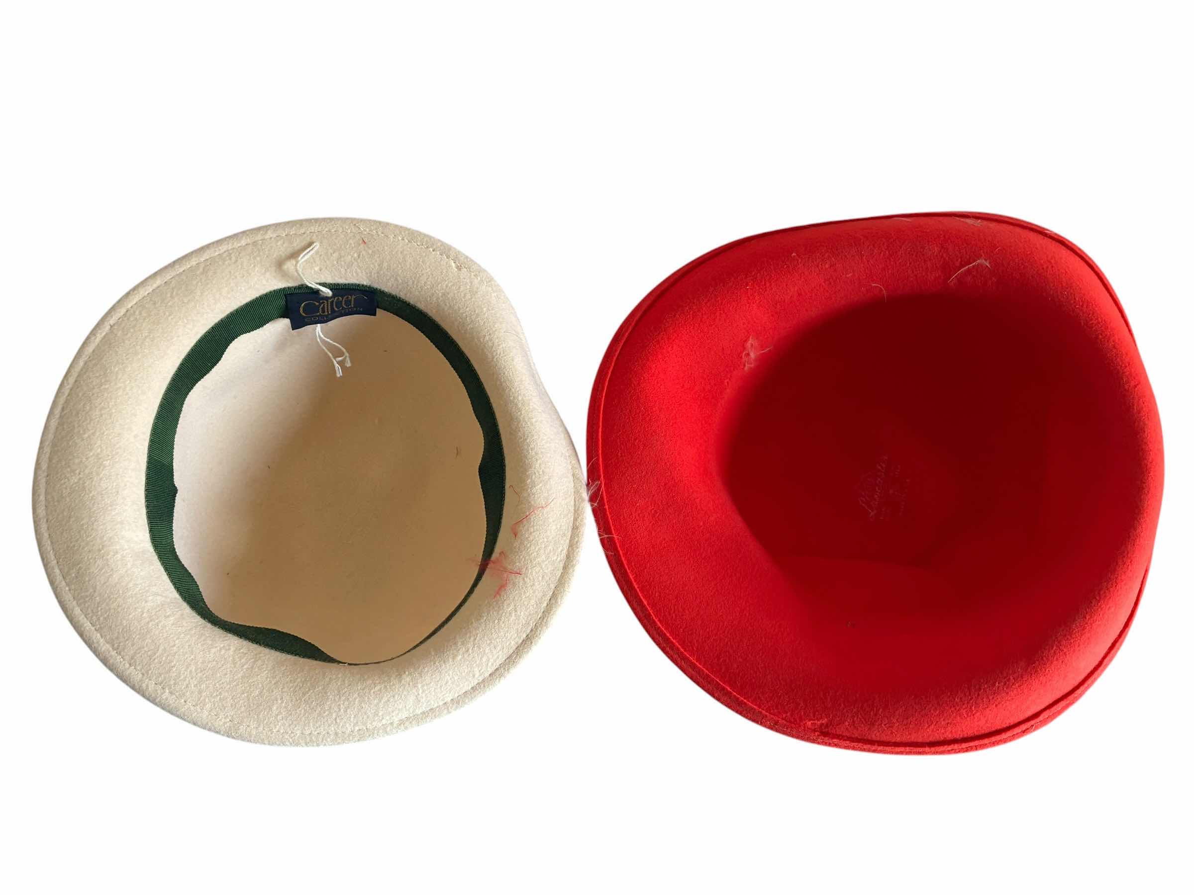 View 4 of VINTAGE CAREER COLLECTION FEATHERED CREAM WOOL BOWLER HAT & VINTAGE RED WOOL BOWLER HAT SIZE 6-7