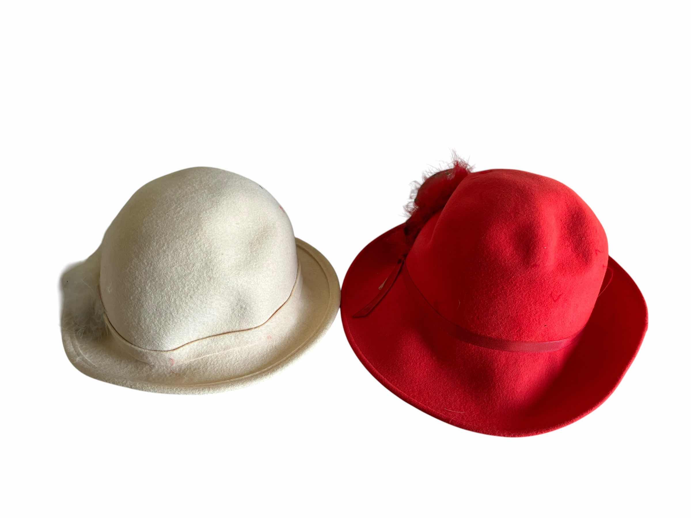 View 2 of VINTAGE CAREER COLLECTION FEATHERED CREAM WOOL BOWLER HAT & VINTAGE RED WOOL BOWLER HAT SIZE 6-7