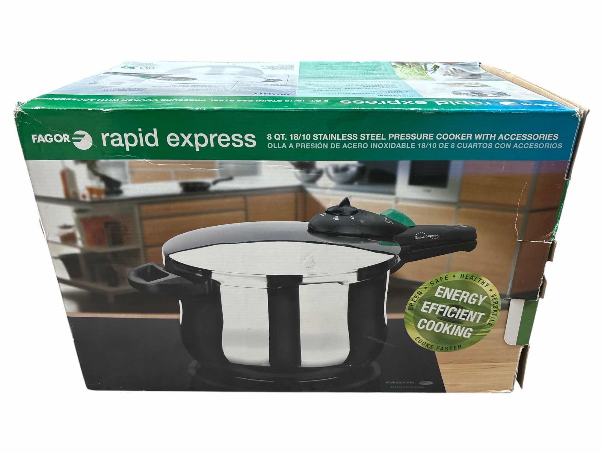 Photo 1 of FAGOR RAPID EXPRESS 8 QT STAINLESS STEEL PRESSURE COOKER W STEAMER, 918013366