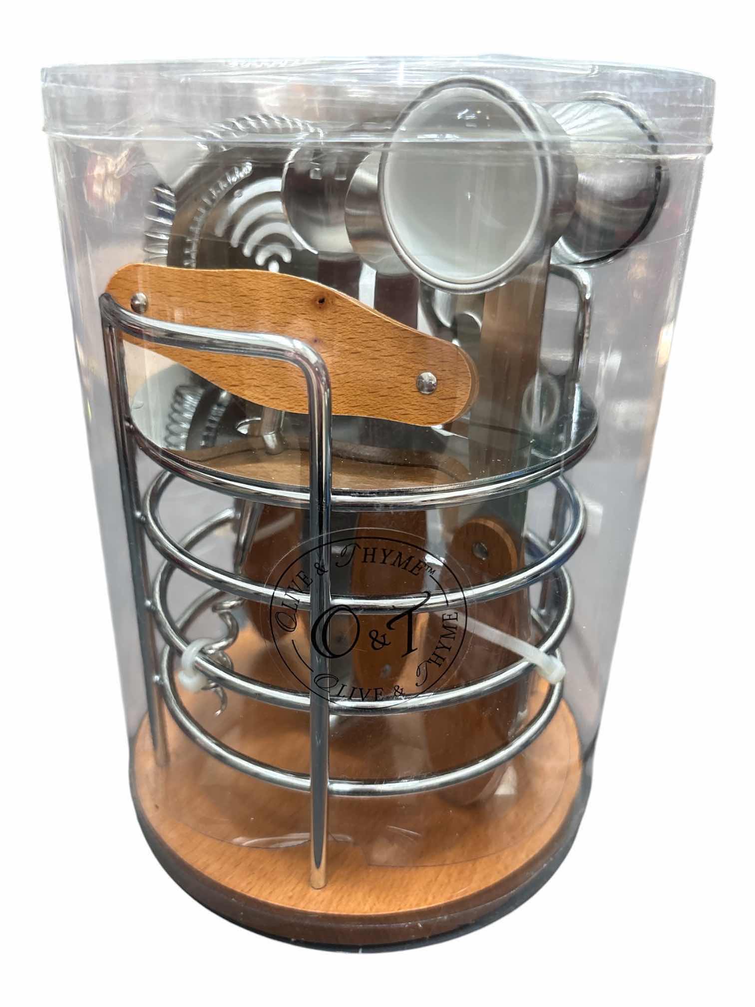 Photo 1 of OLIVE & THYME 5 PC BAR TOOL SET W WOODEN/METAL STAND