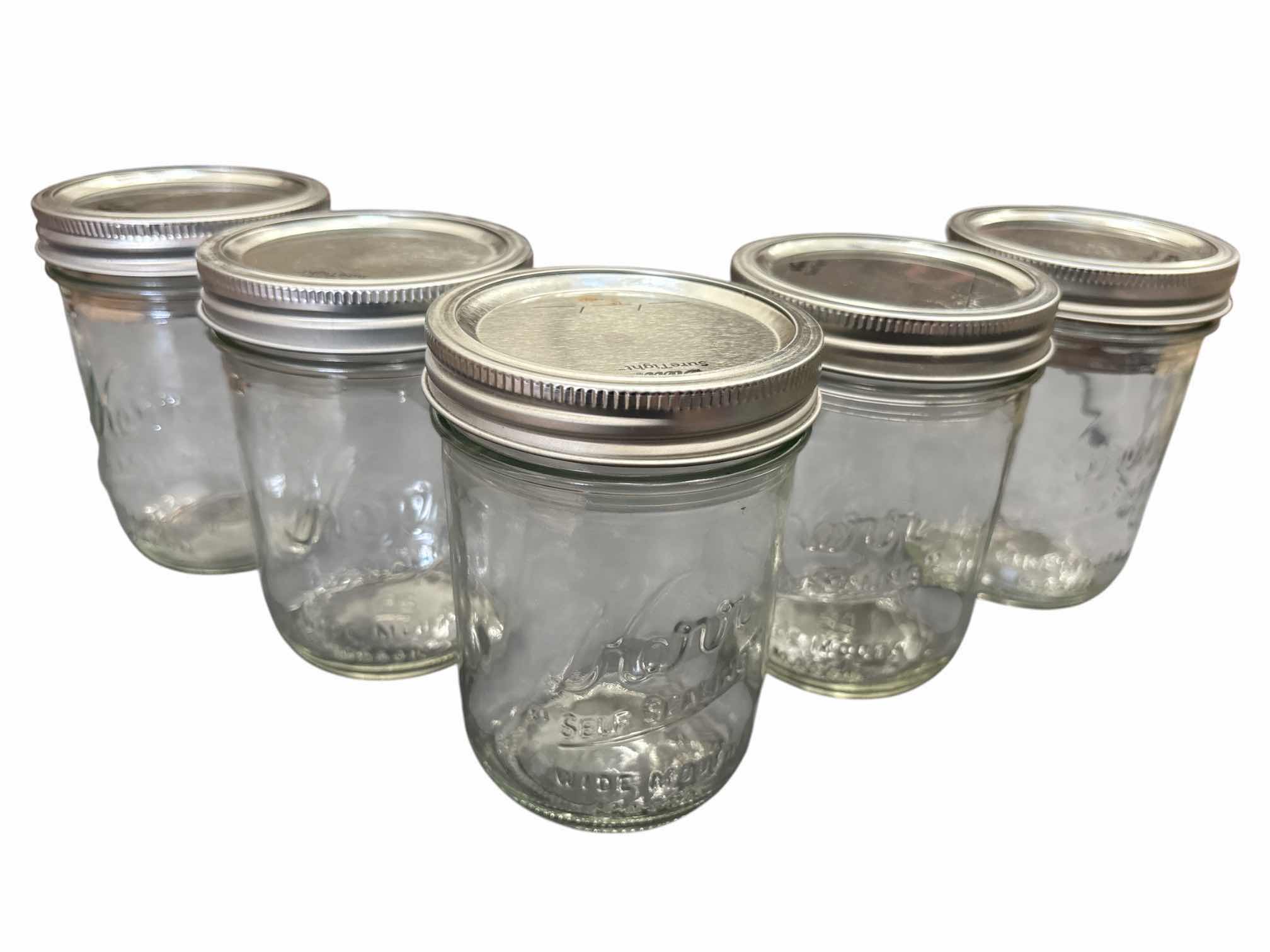 Photo 1 of KERR WIDE MOUTH MASON JARS, 14 WIDE MOUTH HALF PINT JARS & 5 WIDE MOUTH PINT JARS W LIDS & BANDS (19 JARS TOTAL)
