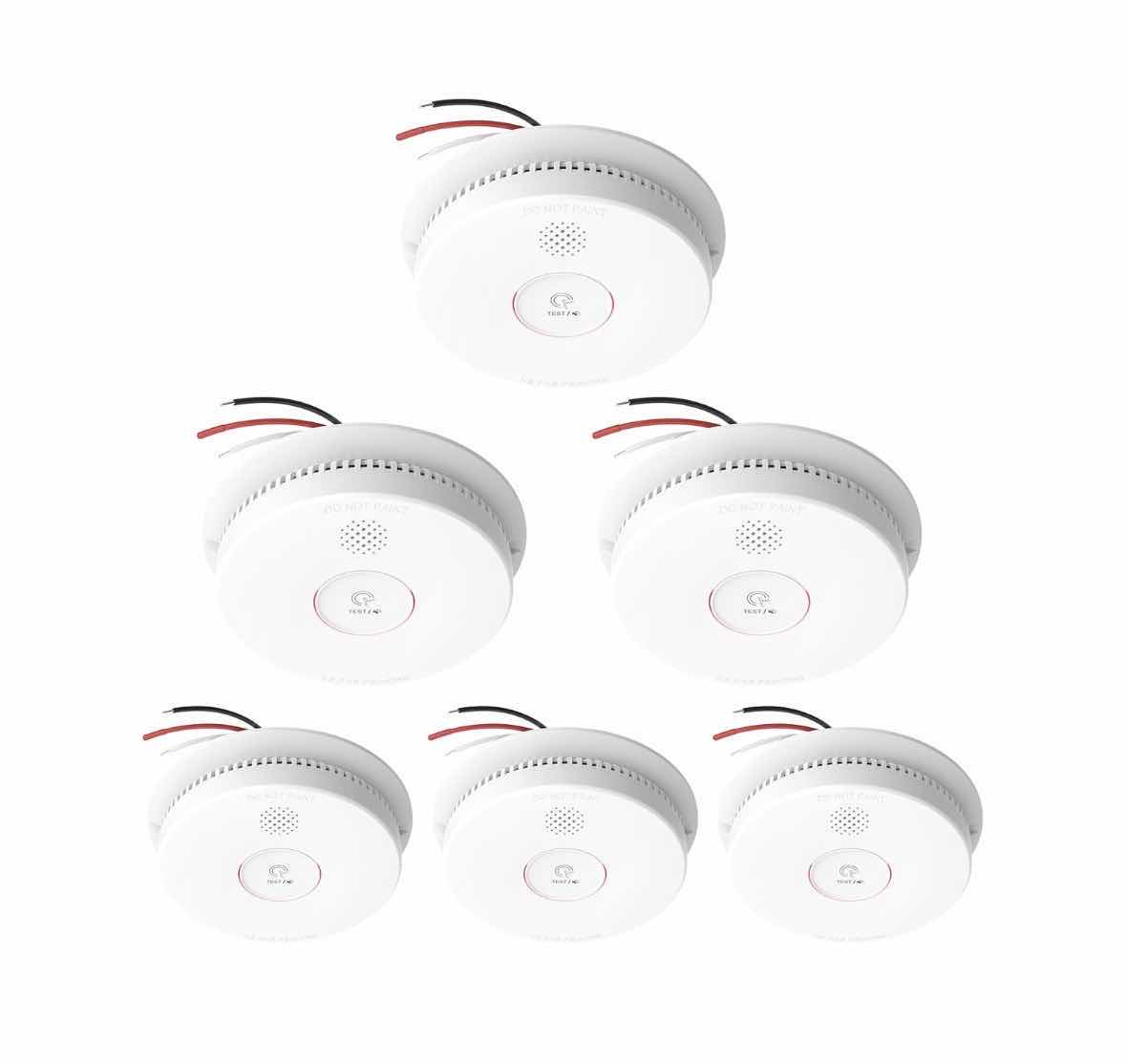 Photo 1 of SITERLINK 6-PACK HARDWIRED INTERCONNECTED SMOKE DETECTORS, PHOTOELECTRIC SMOKE ALARM W 9V BATTERY BACK-UP, TEST/SILENCE BUTTON (GS562A)