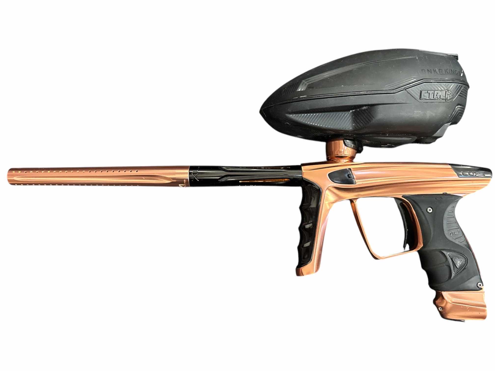 Photo 1 of DLX LUXE ICE PAINTBALL GUN (COPPER/DUST BLACK) & BUNKER KINGS CTRL PAINTBALL LOADER W SPEED FEED & DUAL RAMPS