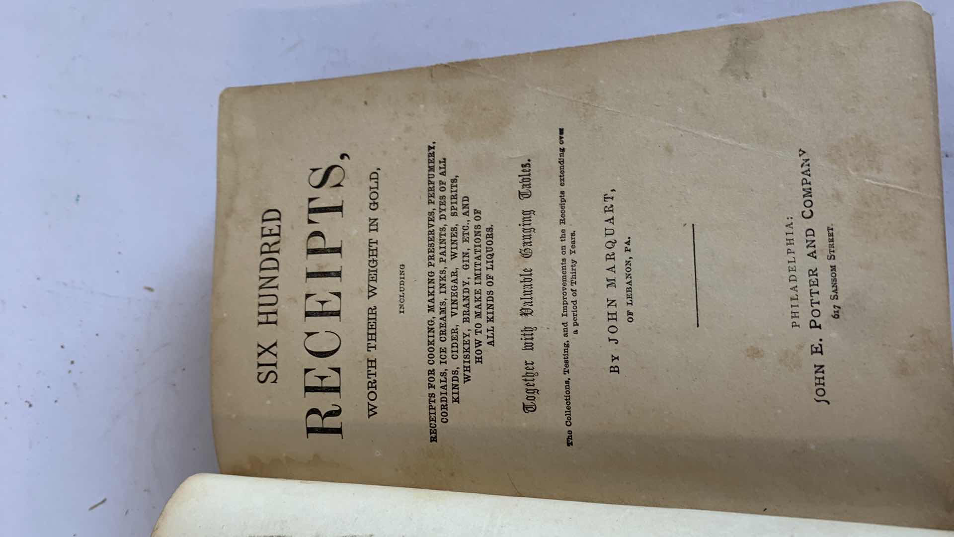 Photo 1 of ANTIQUE 1857 COOK BOOK