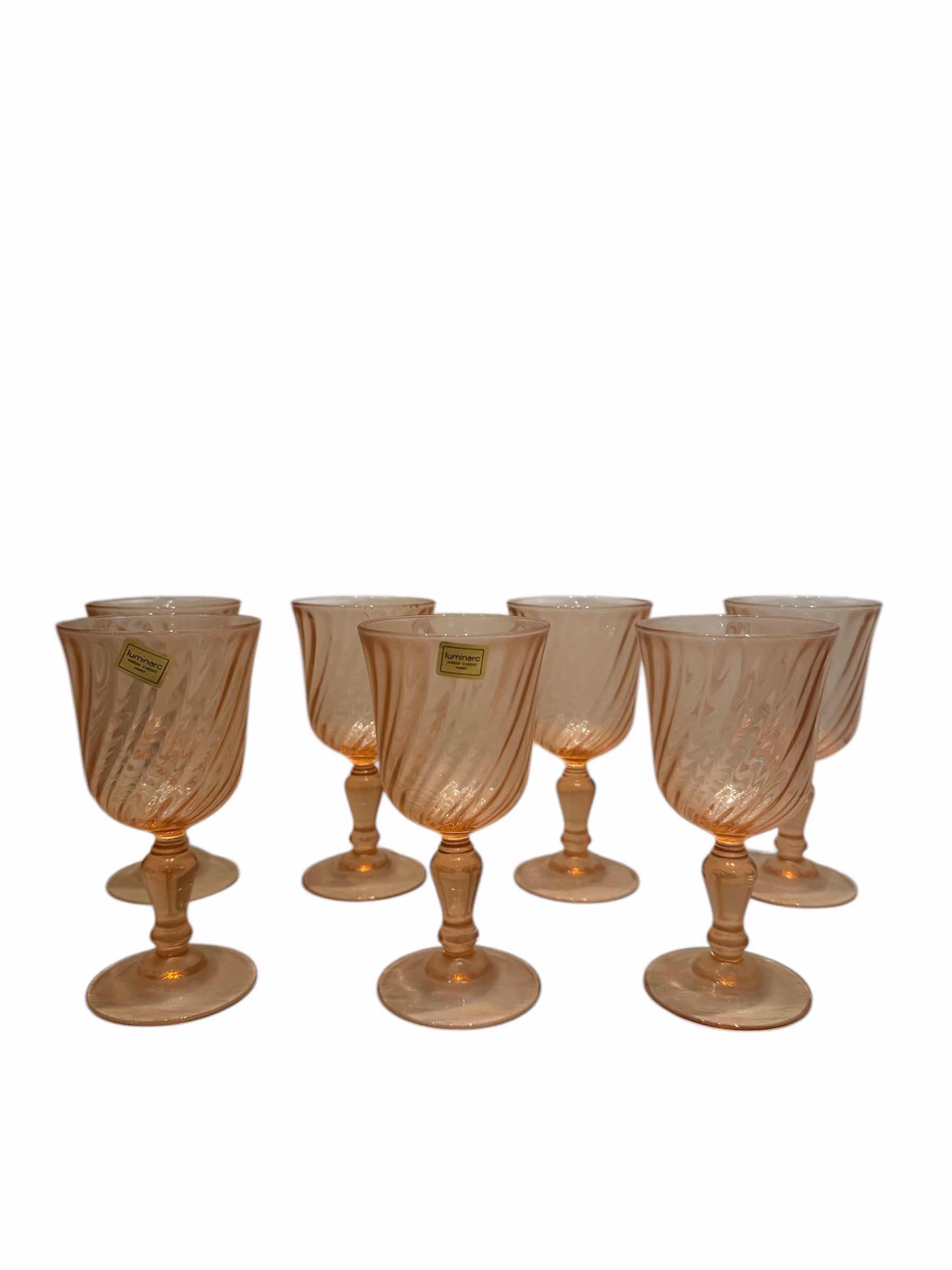 Photo 1 of 7-LUMINARC ROSALINE PINK SWIRL GLASSES D3” X H6”