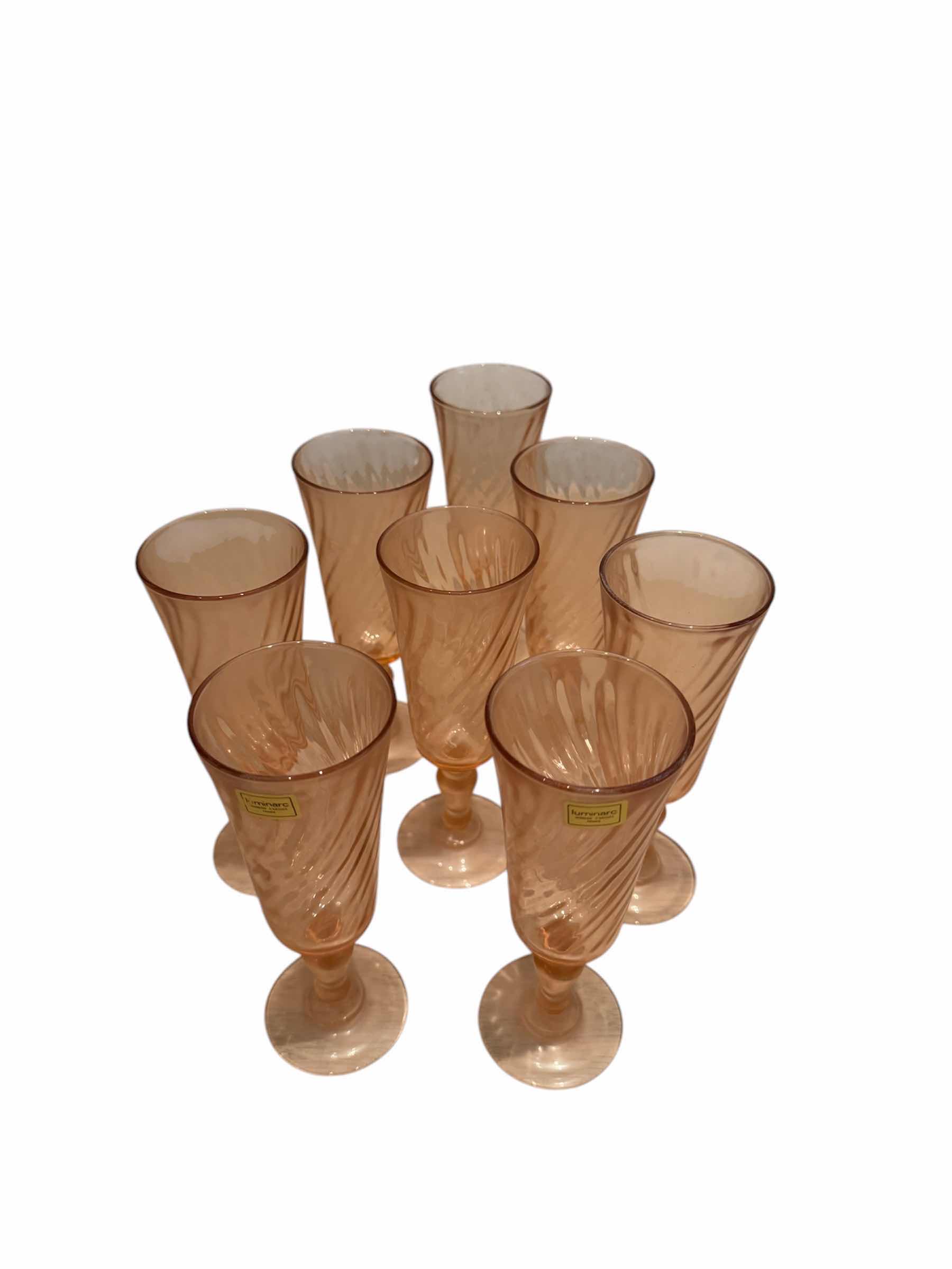 Photo 1 of 8-LUMINARC ROSALINE PINK SWIRL GLASSES SET OF 8-D2.5” X H6.5”