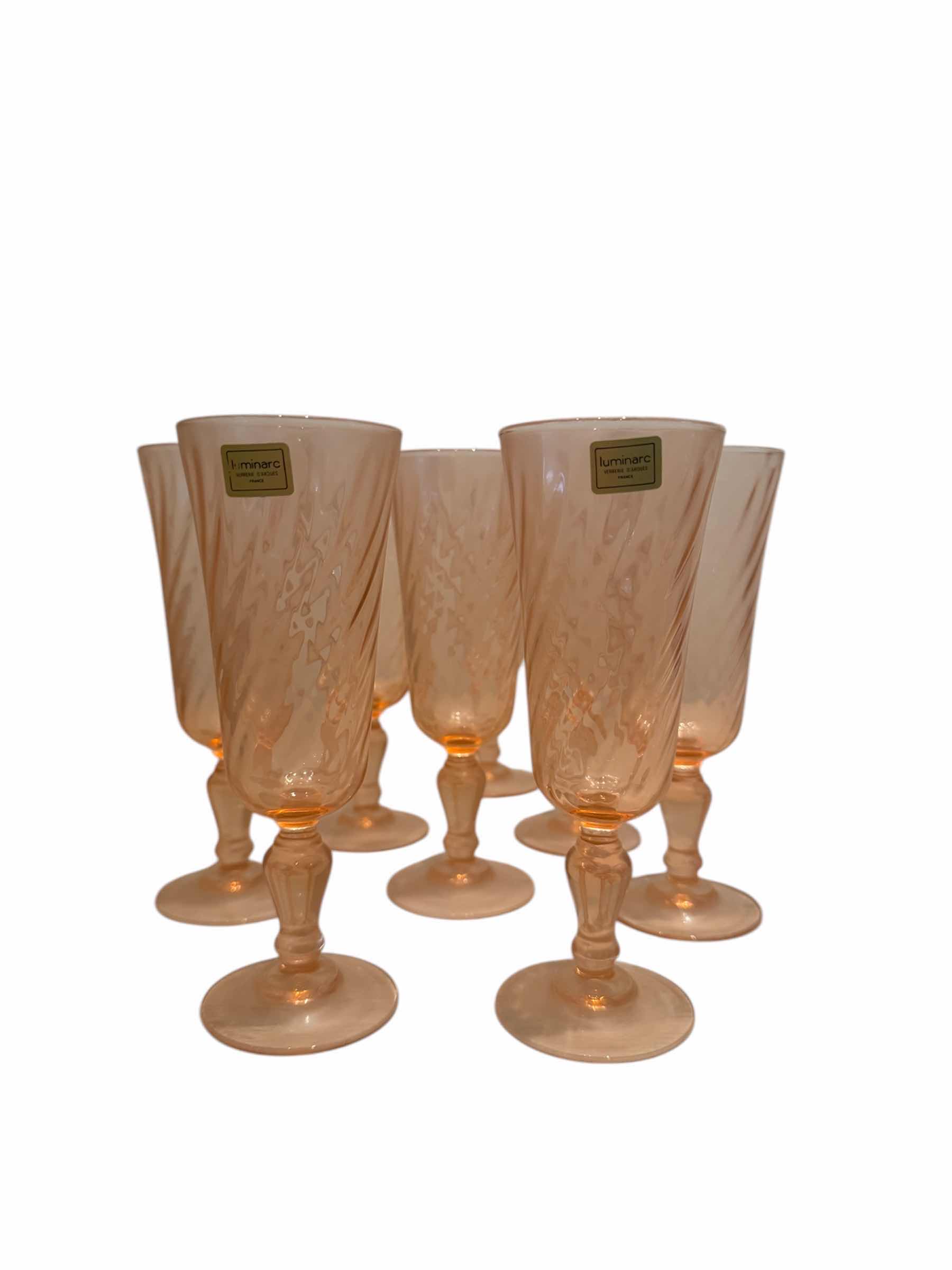 Photo 1 of 8-LUMINARC ROSALINE PINK SWIRL GLASSES SET OF 8-D2.5” X H6.5”