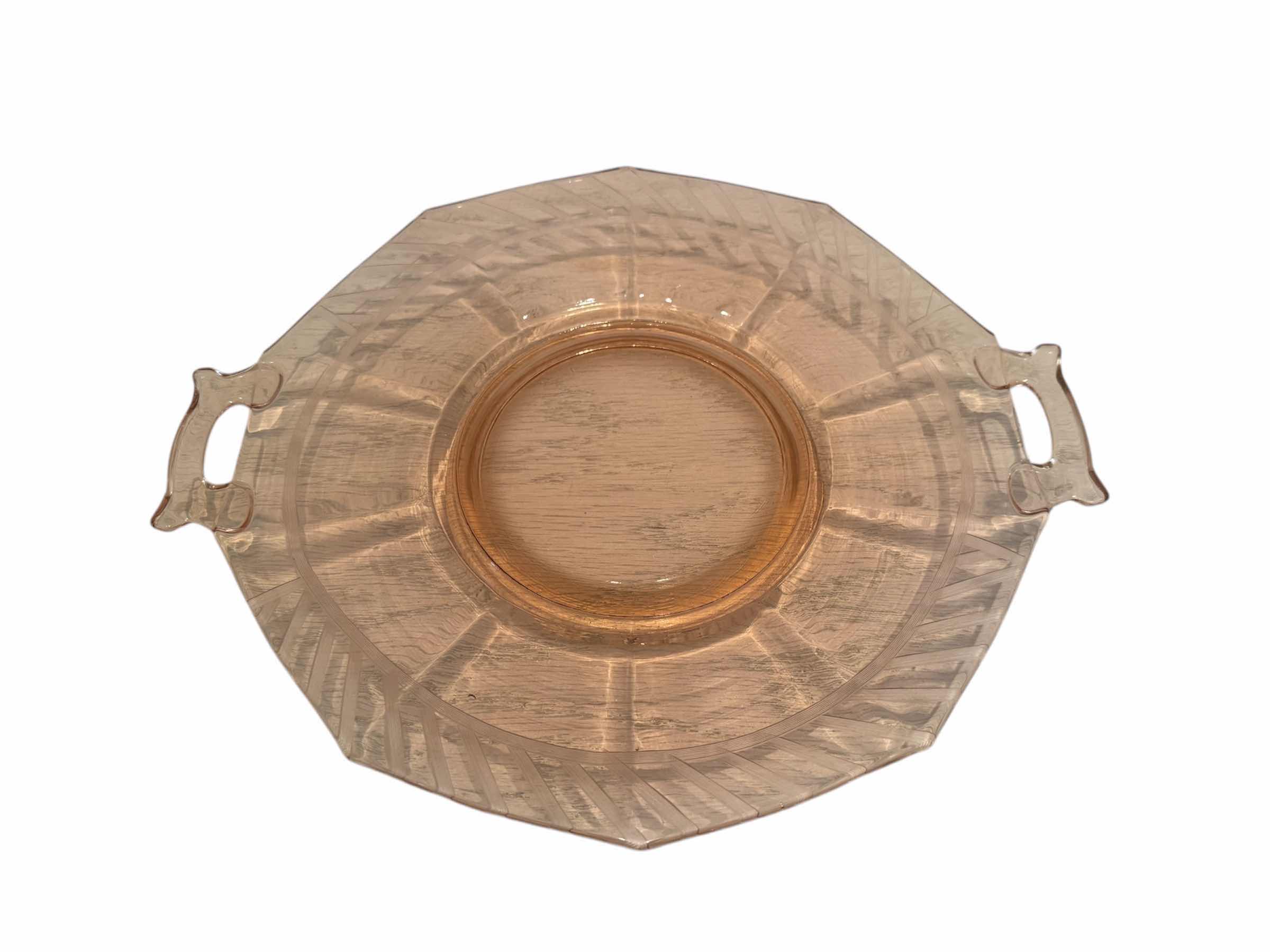 Photo 1 of 4-VINTAGE DEPRESSION ERA PINK GLASS HANDLED TEA TRAYS D11”