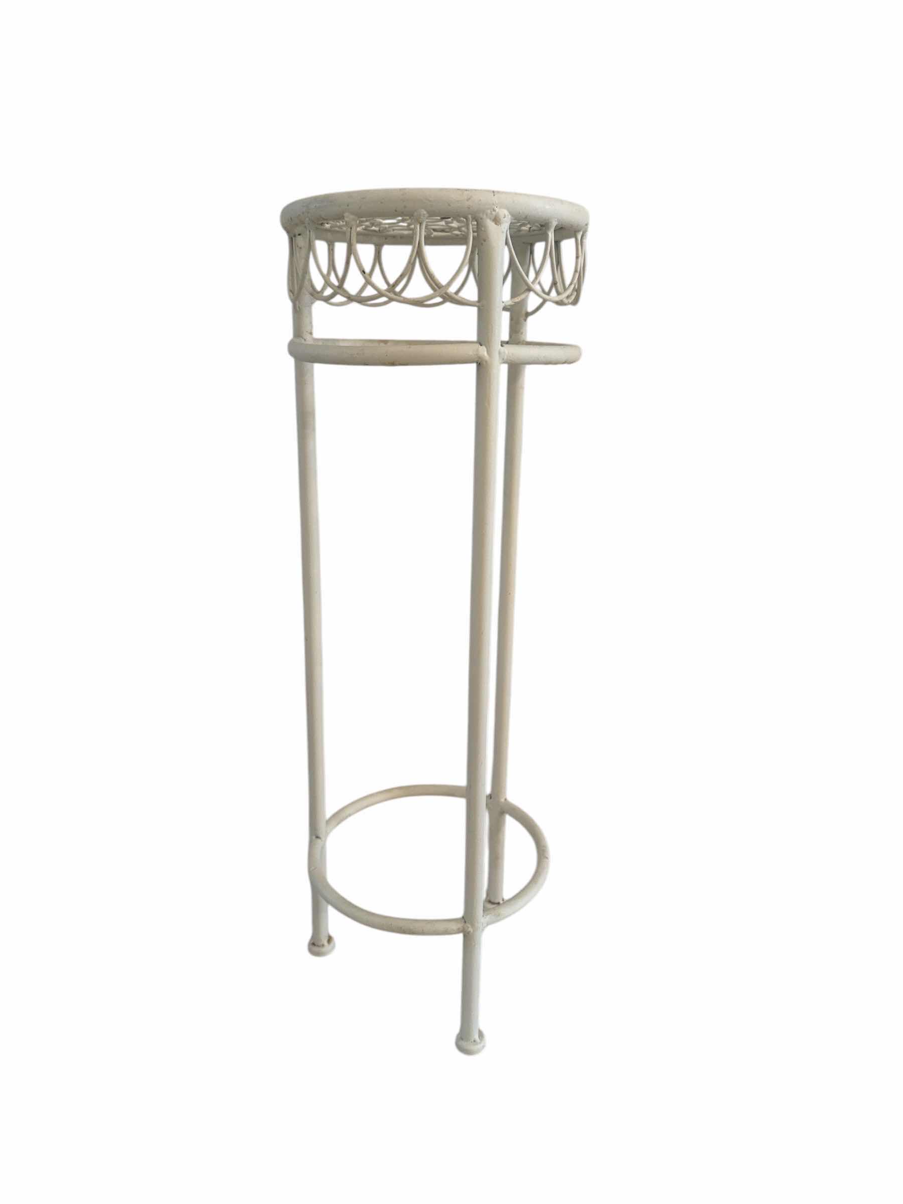 Photo 1 of 2-WHITE METAL PLANT STANDS (1)-15” X H34” (1) 7” X H22”