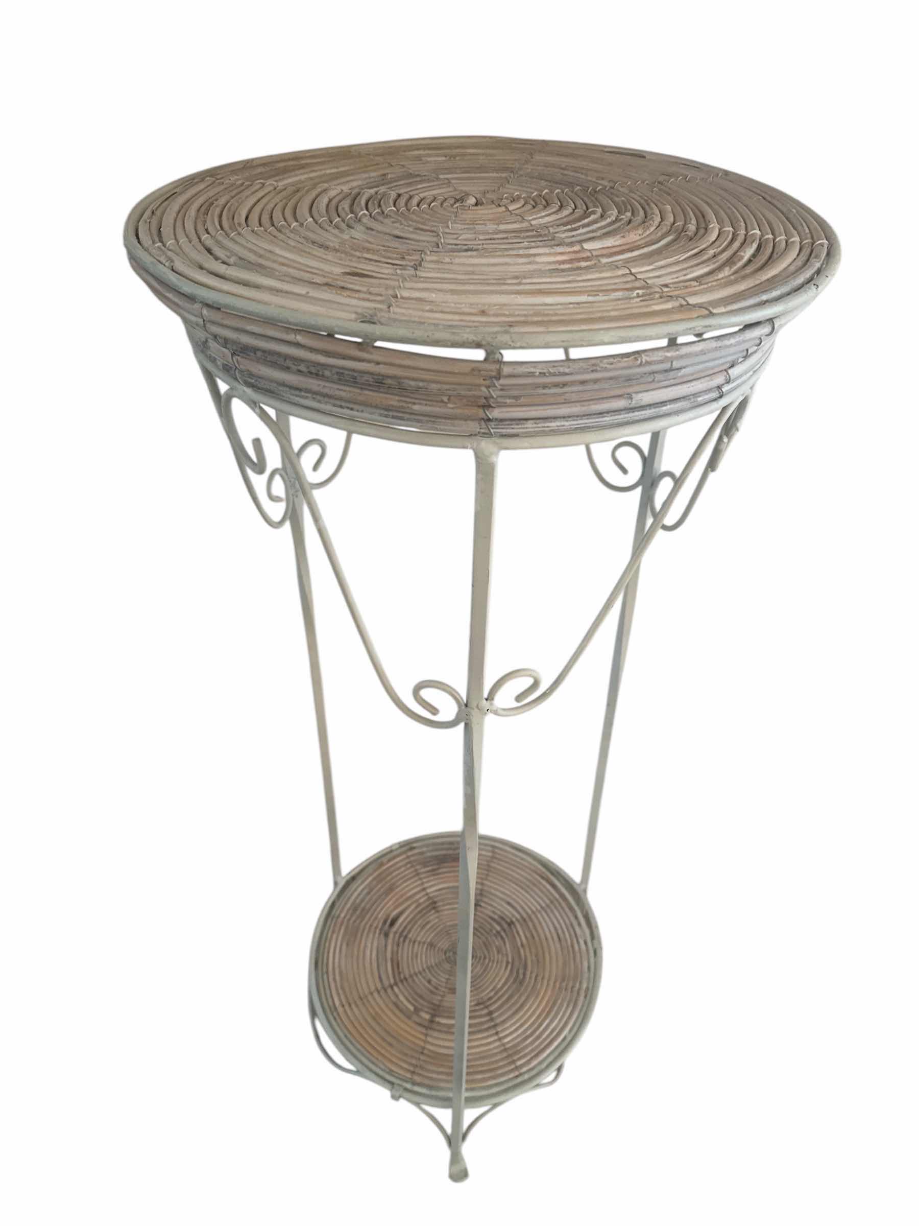 Photo 1 of 2-WHITE METAL PLANT STANDS (1)-15” X H34” (1) 7” X H22”