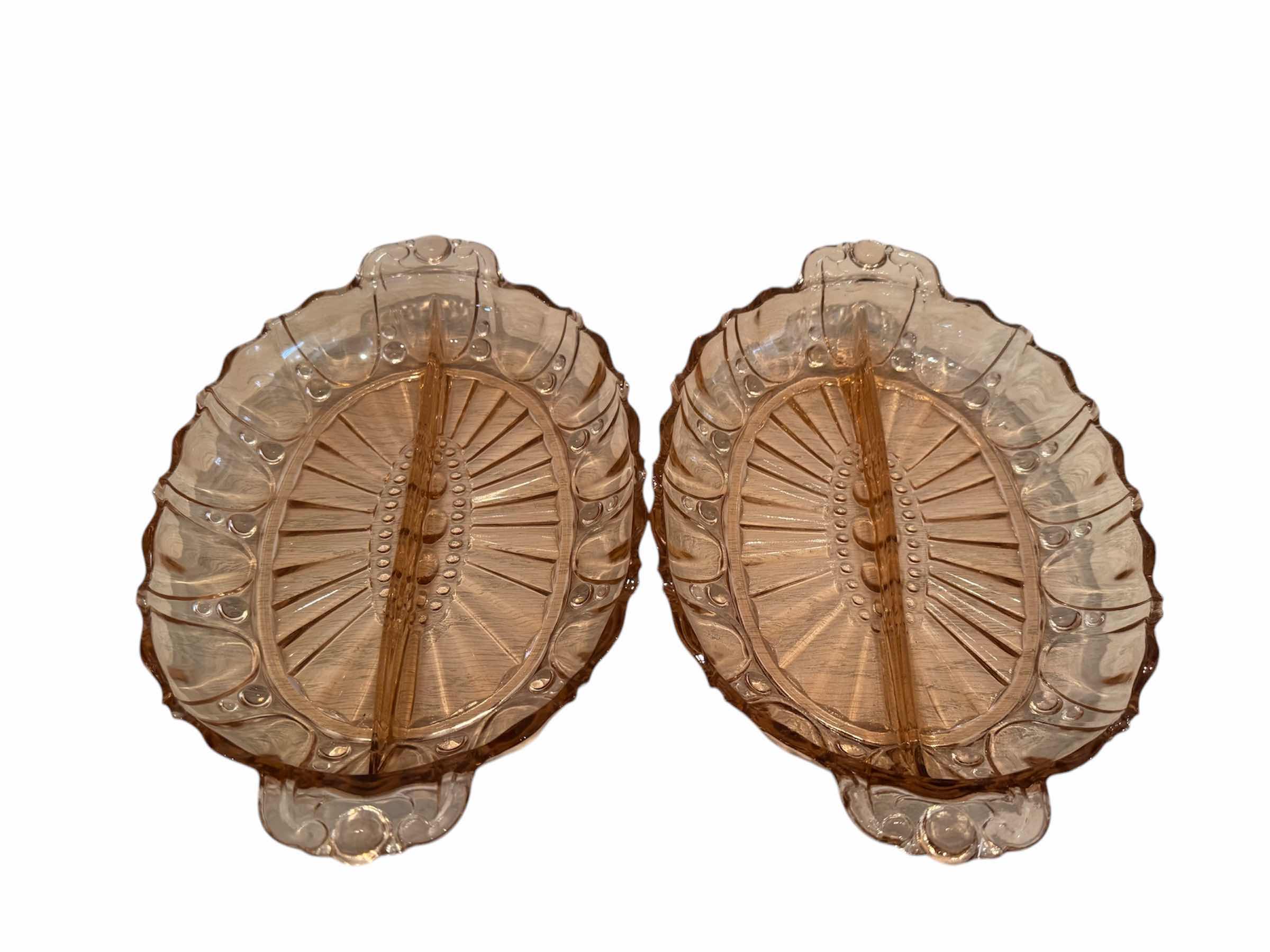 Photo 1 of VINTAGE PINK DEPRESSION GLASS SERVING BOWLS, LARGE BOWL, 15” X 10” X H1.5”
2 SMALL BOWLS
12” X 7.5” X H1.5”