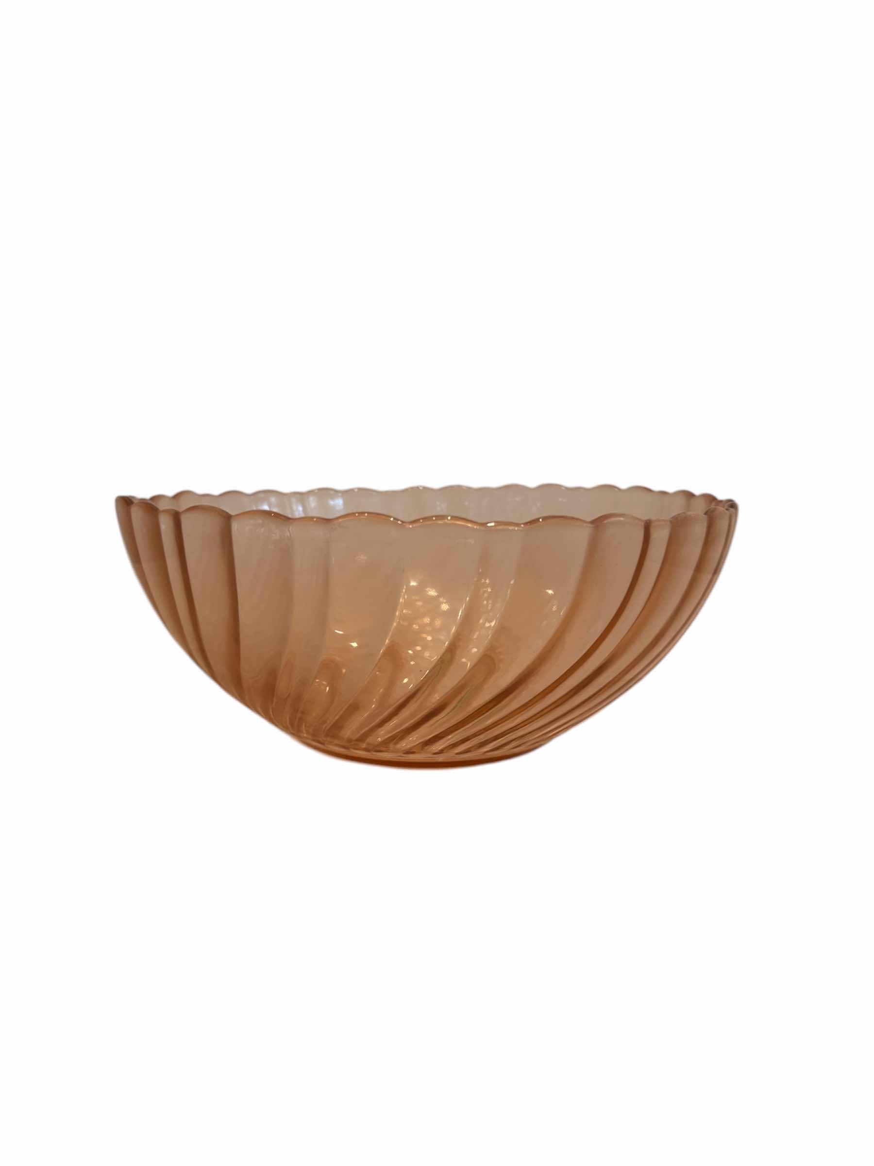 Photo 1 of 3-VINTAGE PINK DEPRESSION GLASS BOWLS
LARGE BOWL
D9” X H4”

2 SMALL BOWLS
D7” X H2.5”