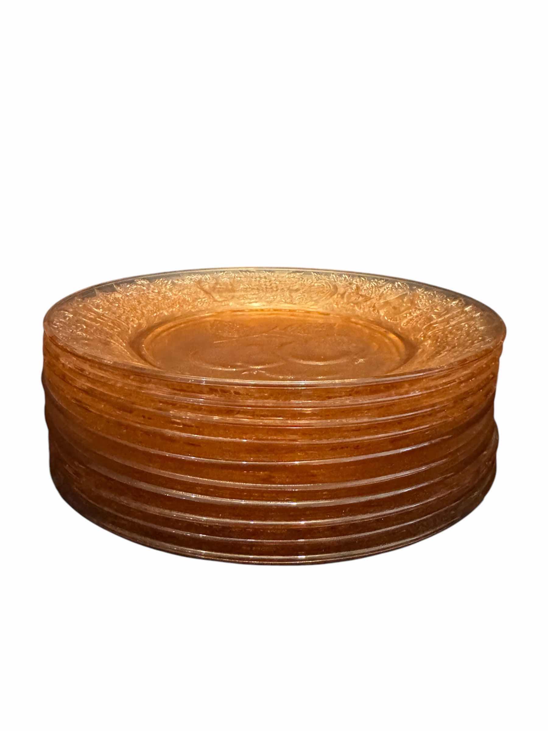 Photo 1 of VINTAGE PINK DEPRESSION GLASS PLATES, SET OF 11

D9.5”