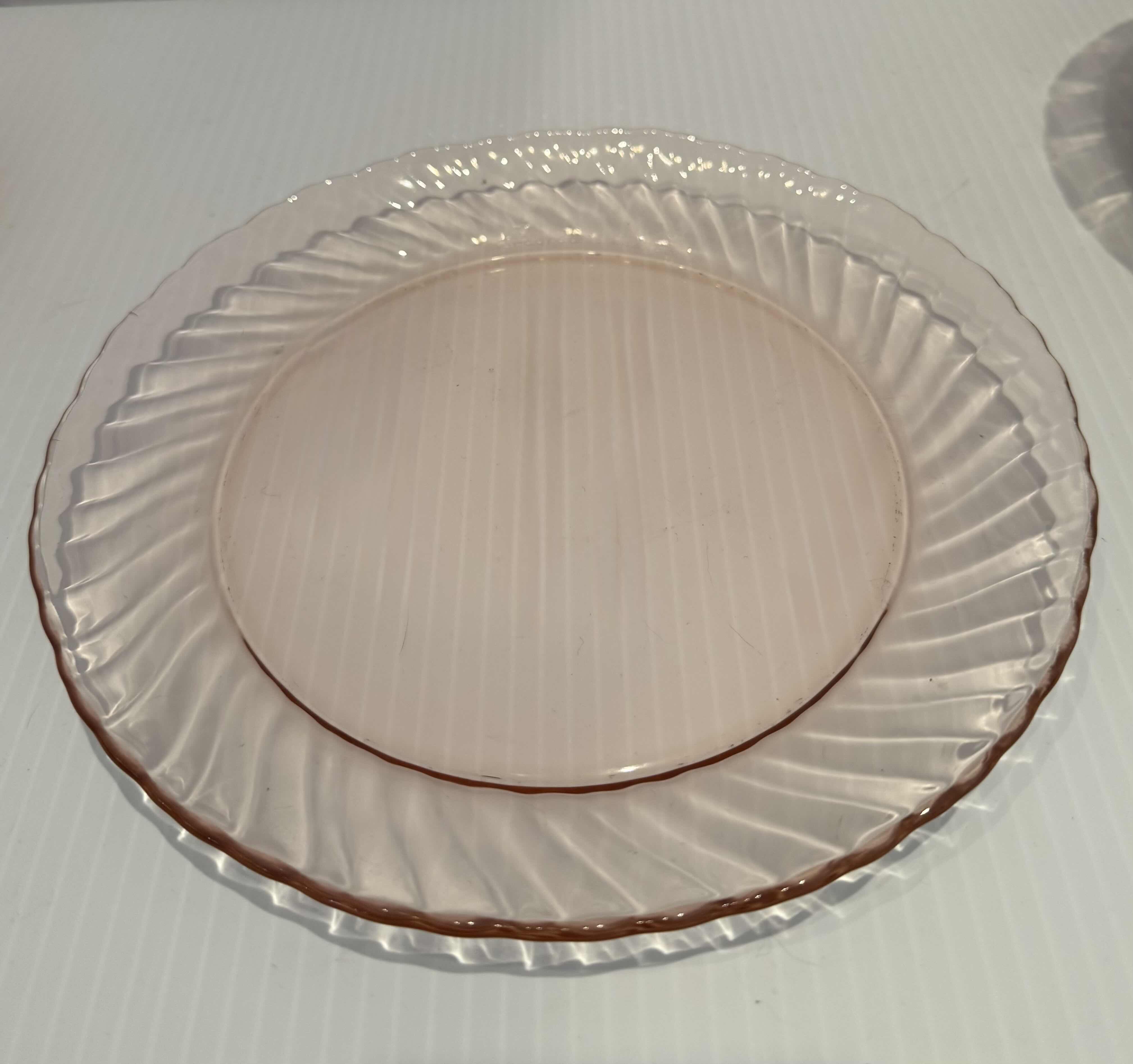 Photo 1 of 24-VINTAGE PINK DEPRESSION GLASS PLATES, SET OF 24